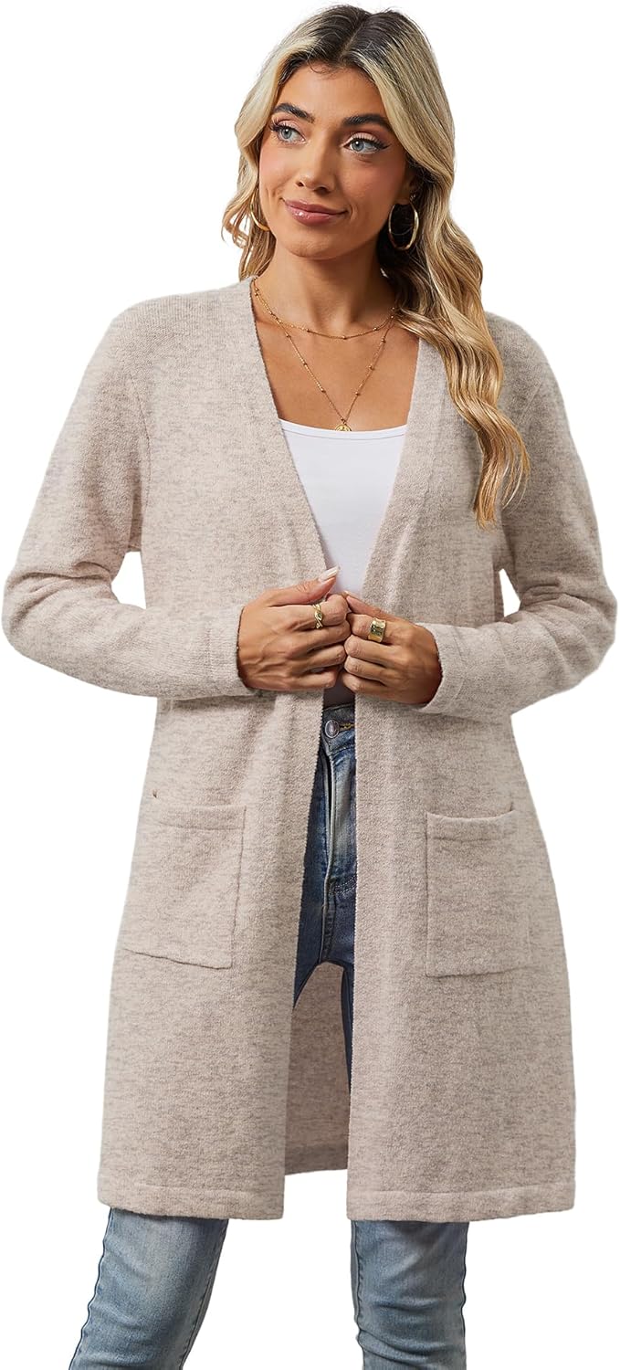 LILBETTER Women's Casual Open Front Cardigan Long Knitted Sweaters with Pockets - Image 2