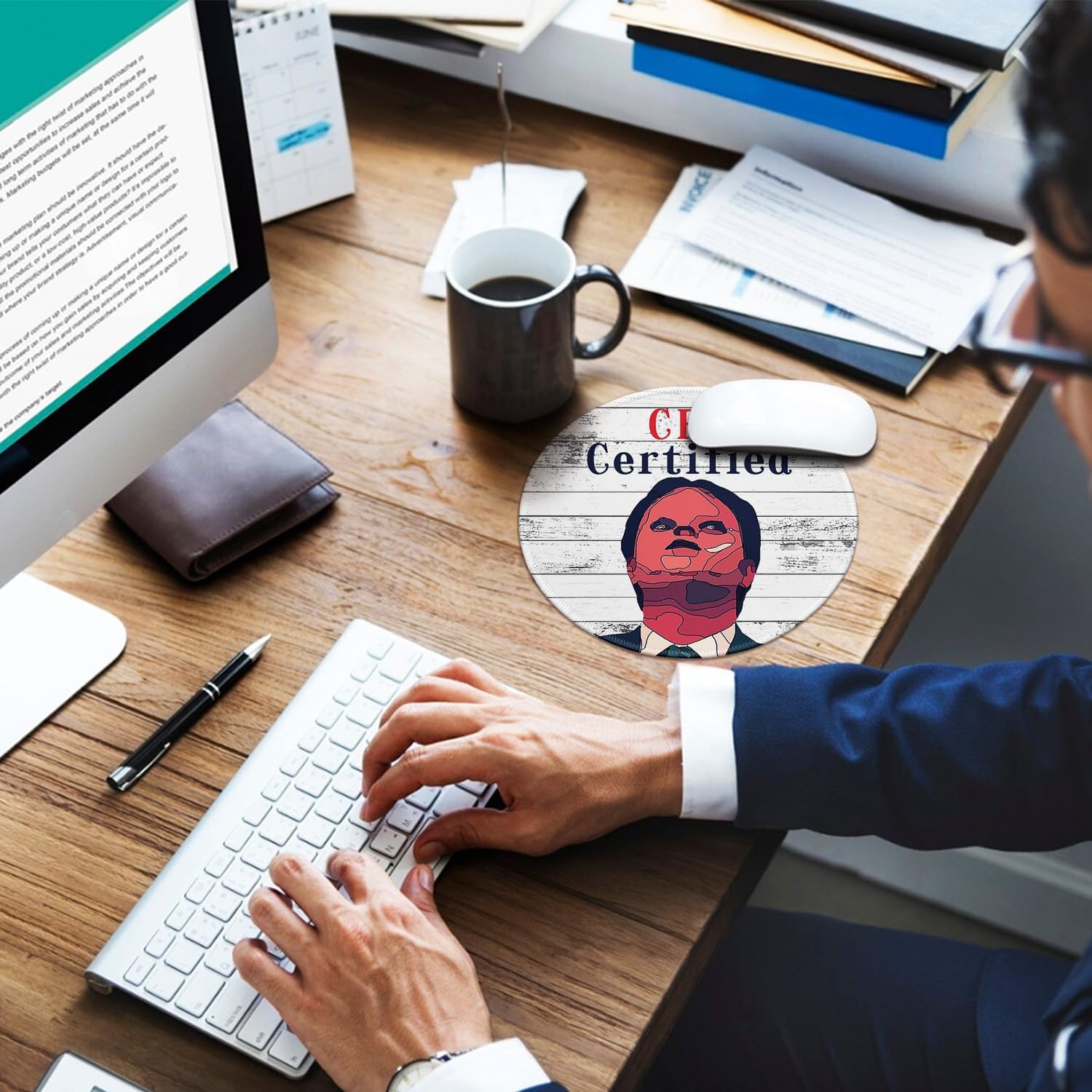 Funny Office CPR Round Mouse Pad，CPR Certified Mouse Pad，8.7 inch Stitched Edge Non-Slip Rubber Base，Home Office Decor Desk Accessories, for Coworker Friend Leader Boss Work Gifts image 5