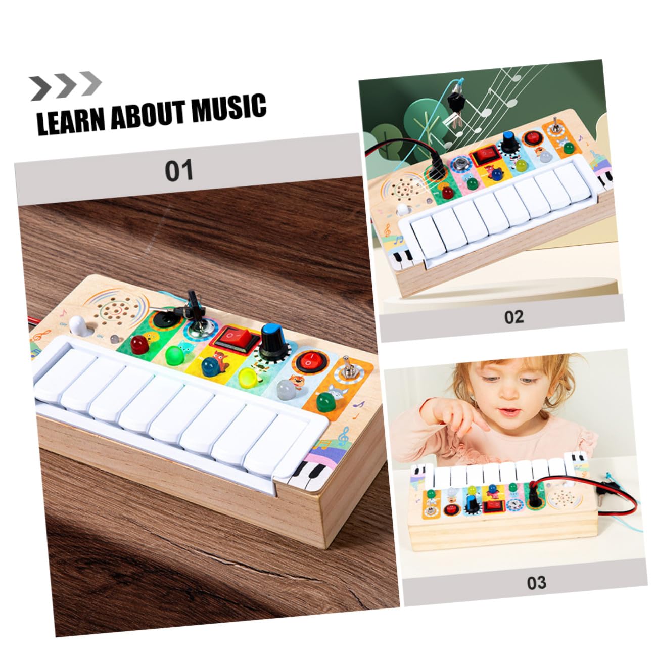 Juguete Musical Electrónico de Madera para Niños Luces Led, Accesorio Portátil y Resistente al Desgaste Adecuado para Aprendizaje Musical y Entrenamiento Auditivo