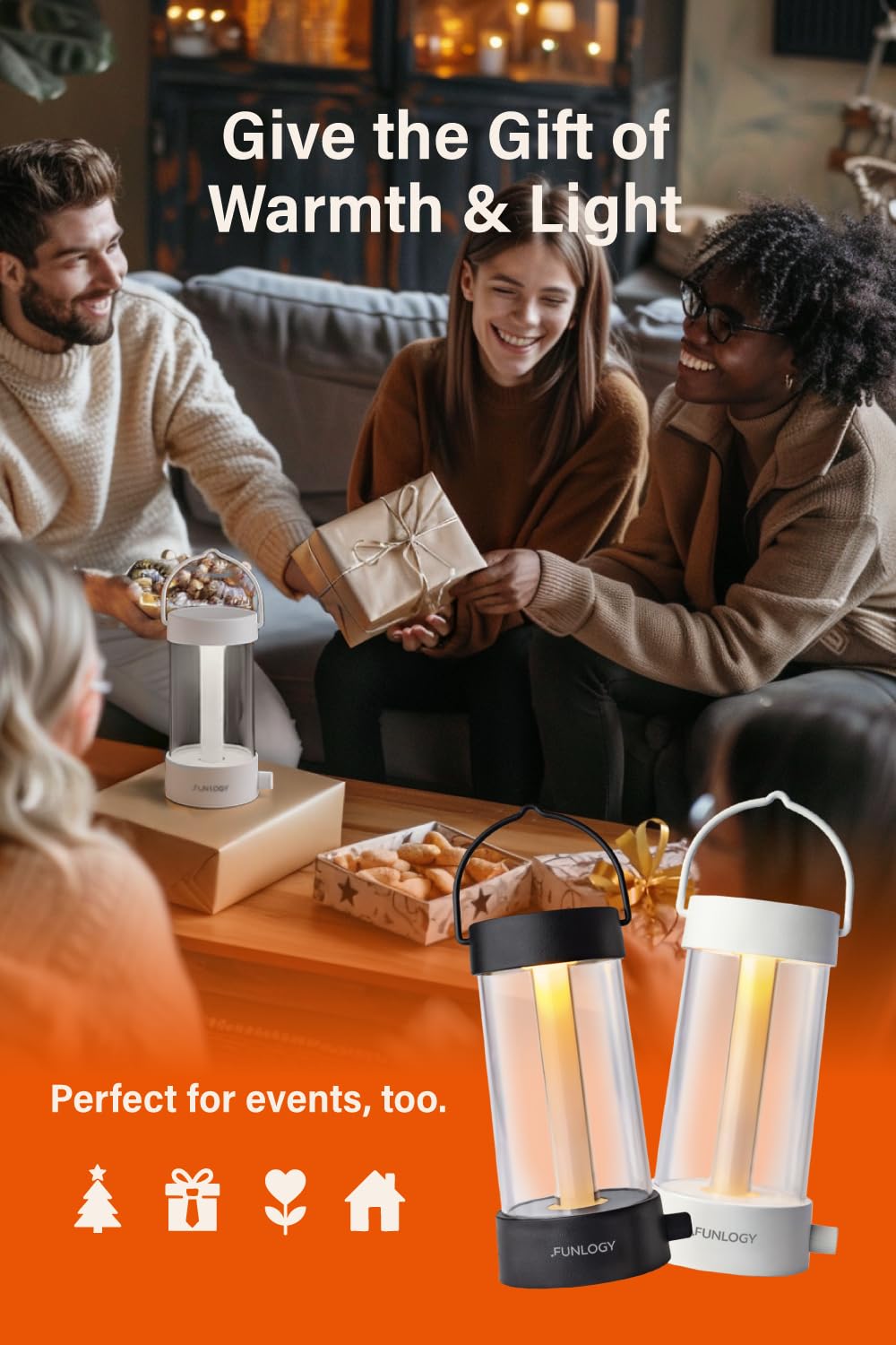 FUNLOGY Linterna LED recargable para camping, luz vintage regulable de 360°, banco de energía de 4000 mAh, alto CRI 95, resistente al agua IPX4, portátil para el hogar, emergencia, al aire libre