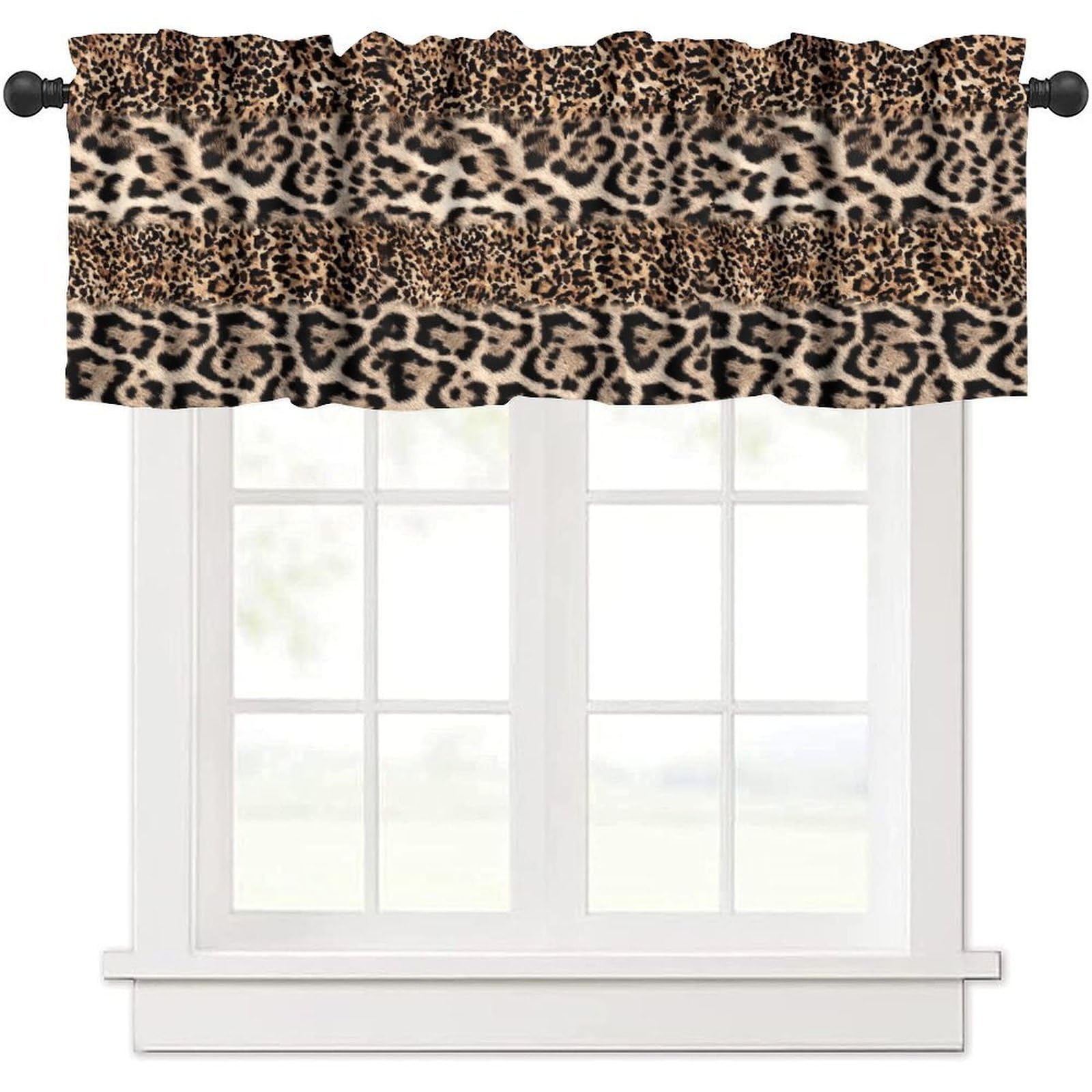 moderw Animal Skin Print Valance Curtains, Vintage Farmhouse Cottage Country Western Wildlife Safari Leopard Window Curtain Valance for Home Kitchen Bedroom Living Room 54x18inch