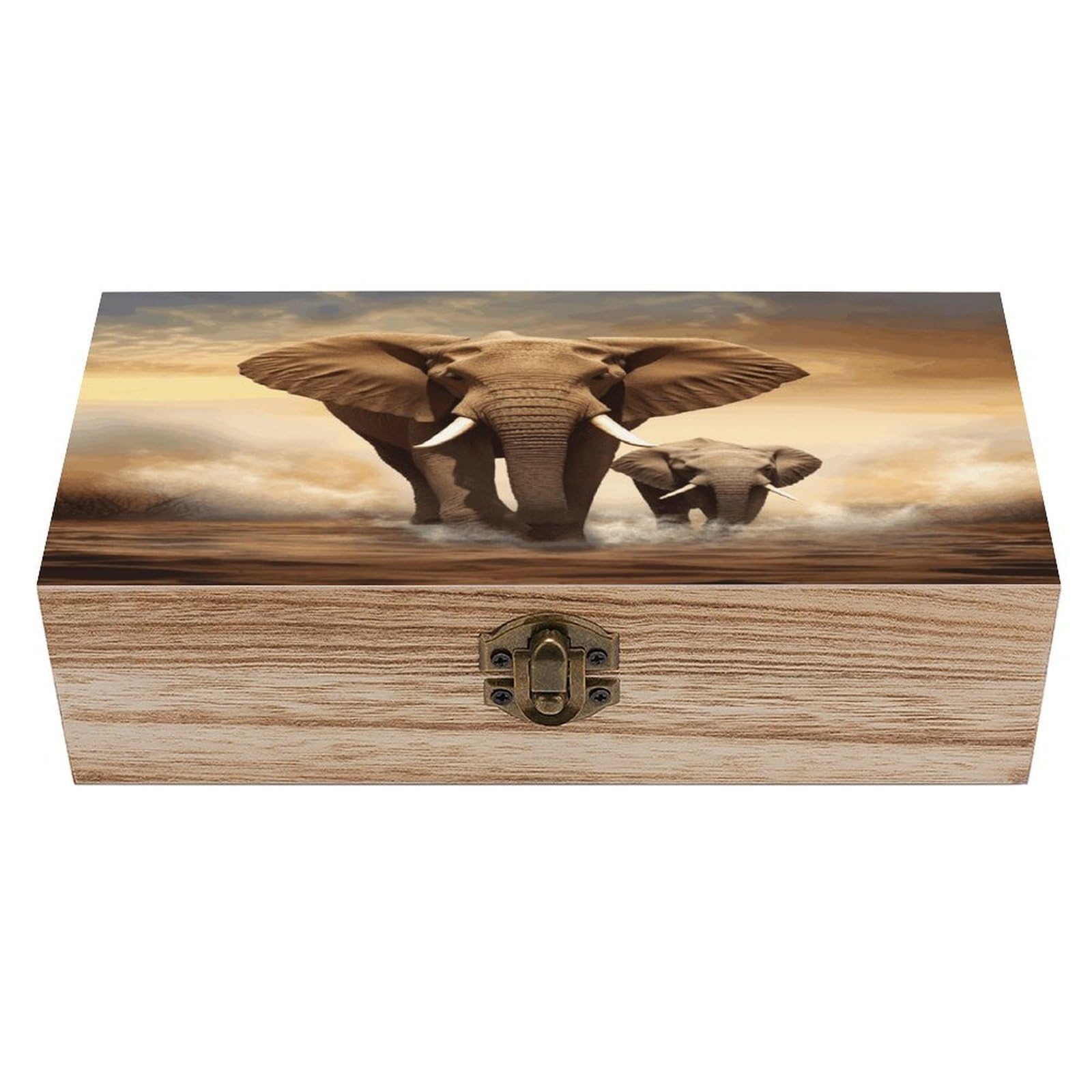 JTREHY Elephant And Baby Elephant Wooden Storage Box Exquisite Durable Wood Gift Case Sturdy Vintage Jewelry Wooden Chest for Art Hobbies Storage Keepsake Gift
