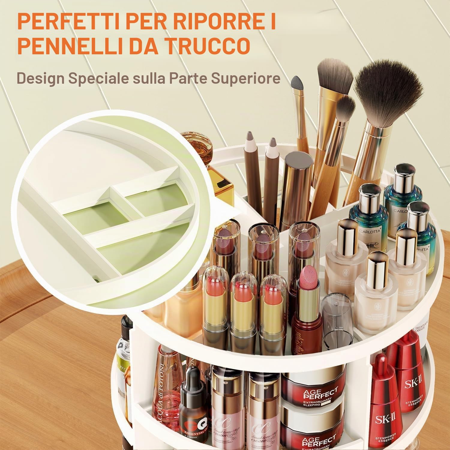 Auxmir Organizer Trucchi Rotante a 360°, 9 Ripiani Regolabili, Bianco