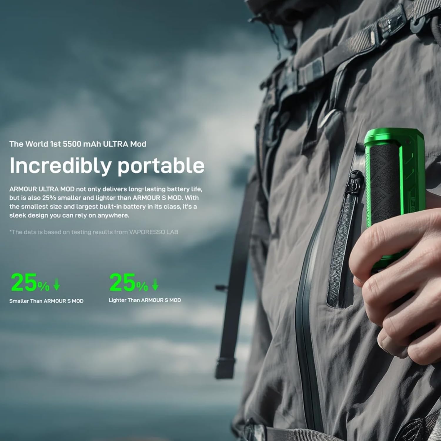 Vaporesso Armour Ultra Mod 100W 5500mAh built in Battery Boost/Pulse/ECO/TC Mode 510 Thread Water Proof E Cigarette Box (Negro obsidiana)