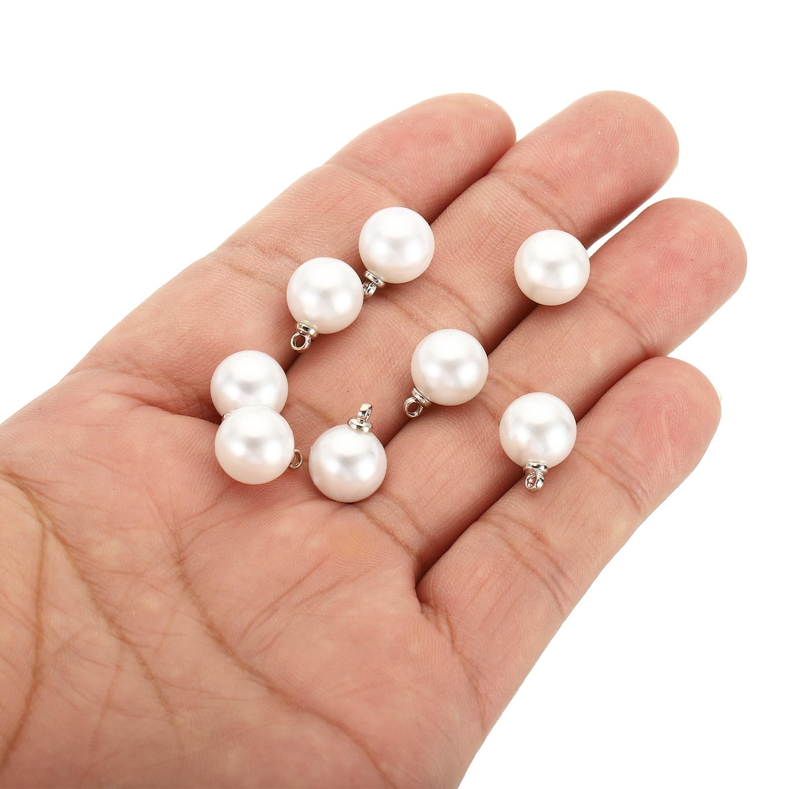 PATIKIL 10mm Pearl Charm, 150Pcs Faux Pearl Pendant Charm for DIY Wedding Crafts Silver White - Image 4