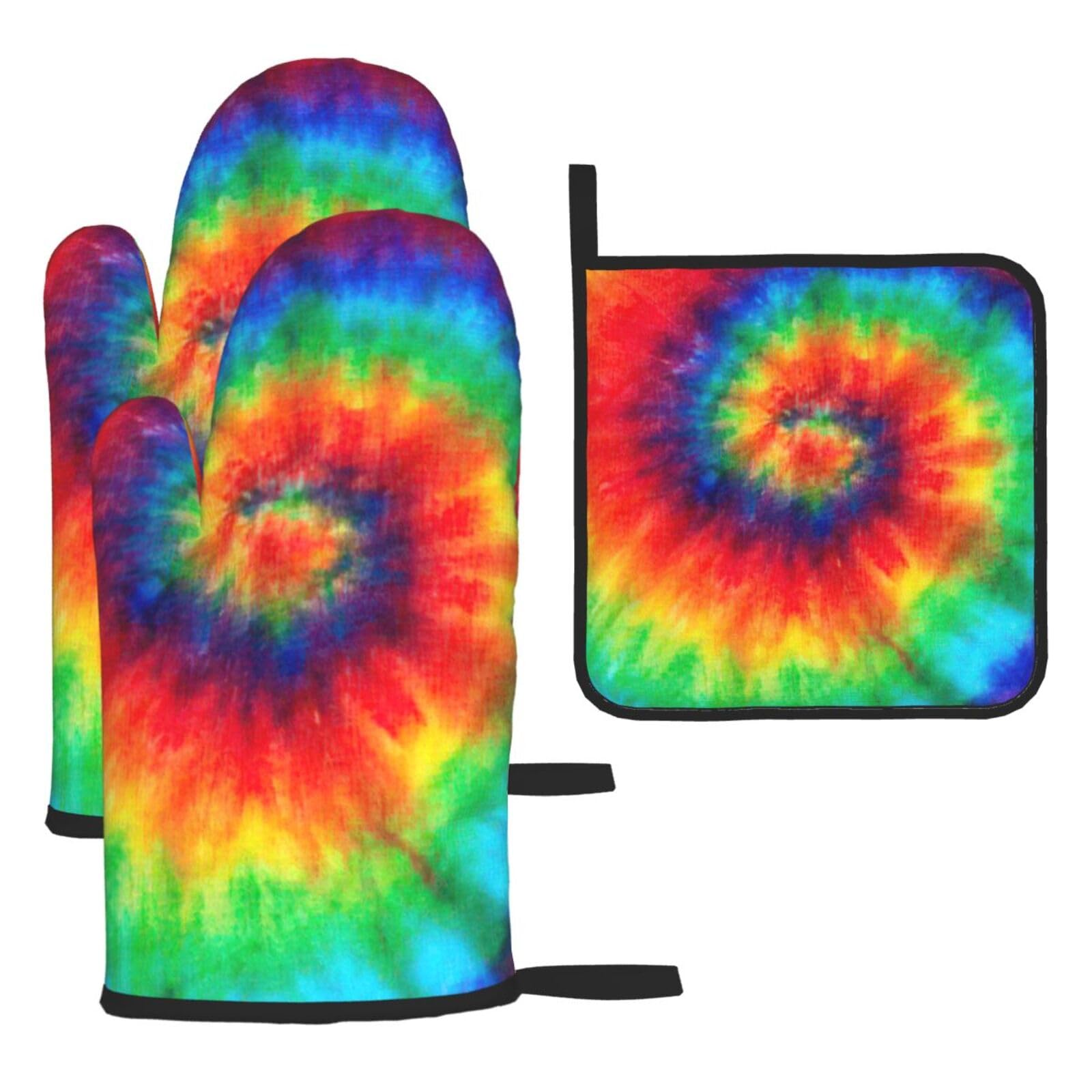 Tie Dye Hippies Print Oven Mitts Kitchen Gloves Set Everyday Baking Grilling Microwaving Cooking Gift