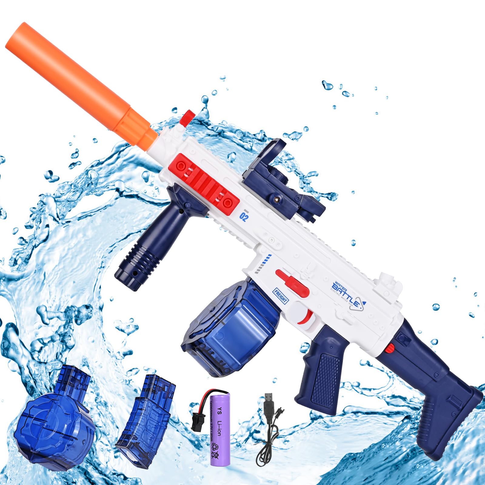ZWOOS Elektryczny pistolet na wodę, dla dorosłych i dzieci, automatyczny pistolet na wodę z podwójnym zbiornikiem na wodę, duży zasięg 7-10 m, letnia impreza na plaży przy basenie zew