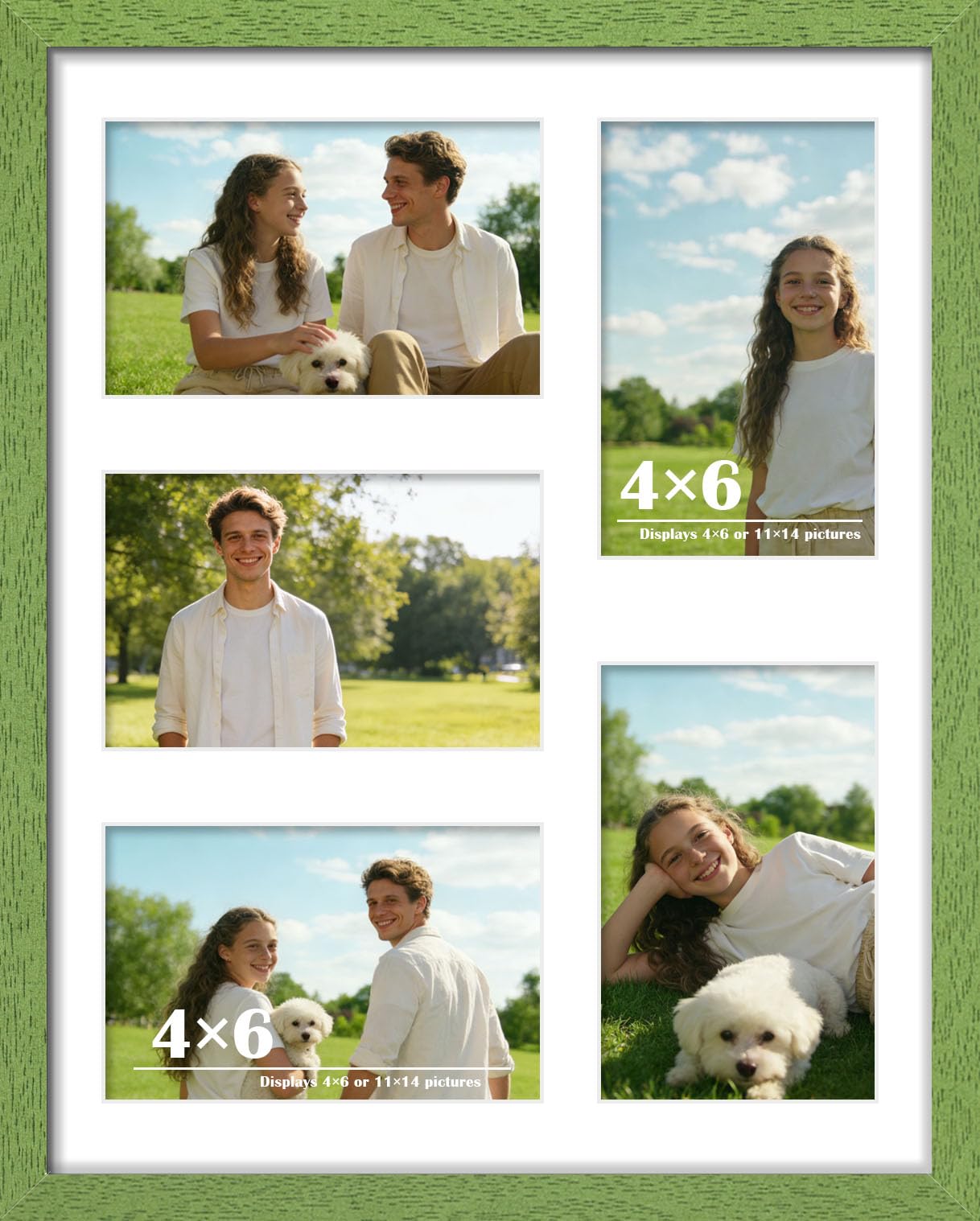 DUENPY 11x14 Collage Picture Frame 4x6 Collage Picture Frame Displays Five 4x6 inch Photos or 11x14 (Without Mat) Wall Decor Wall Hanging or Tabletop Green