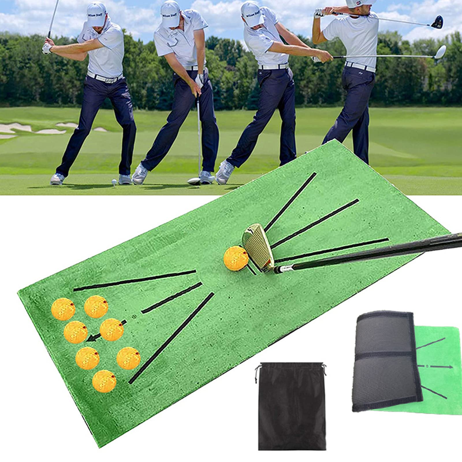 DYTWXG Golf-Trainingsmatte, Schwungerkennung, Schläger, Minigolf, Trainingshilfe, tragbares Golf-Trainings-Rasenmatte, Geschenk für den Außeneinsatz im Heimbüro, mit 7 Golfbällen