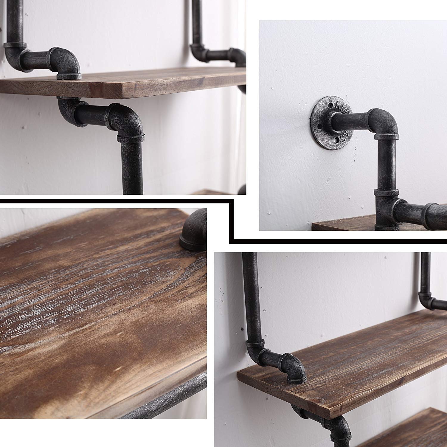 Amazon｜棚 3段 工業用パイプ壁 ビンテージ 素朴な鉄パイプ 壁取り付け