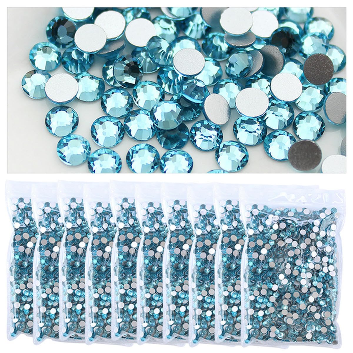 in Massa Strass per Vestiti Fai da Te Retro Piatto Diamante Unghie Decorazioni Strass Cristalli AB Glitter Face Stone-Aquamarine-SS10 x 10bags