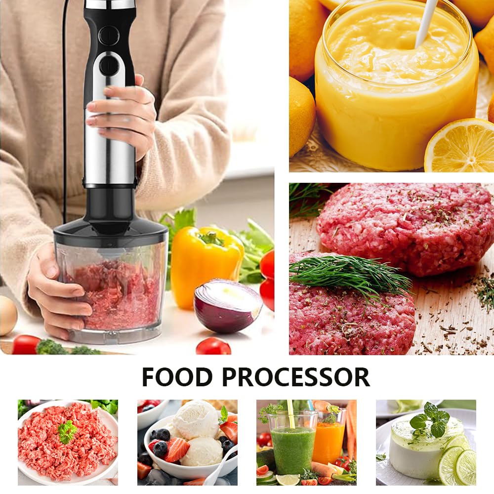 DPEHO Immersion Hand Blender,Electric Blender, 5 in 1 SS Immersion Blender, 1200W Powerful Hand Stick Mixer Blender with Turbo Mode,with Variable Speed & Chopper, Whisk and Frother, 15.55