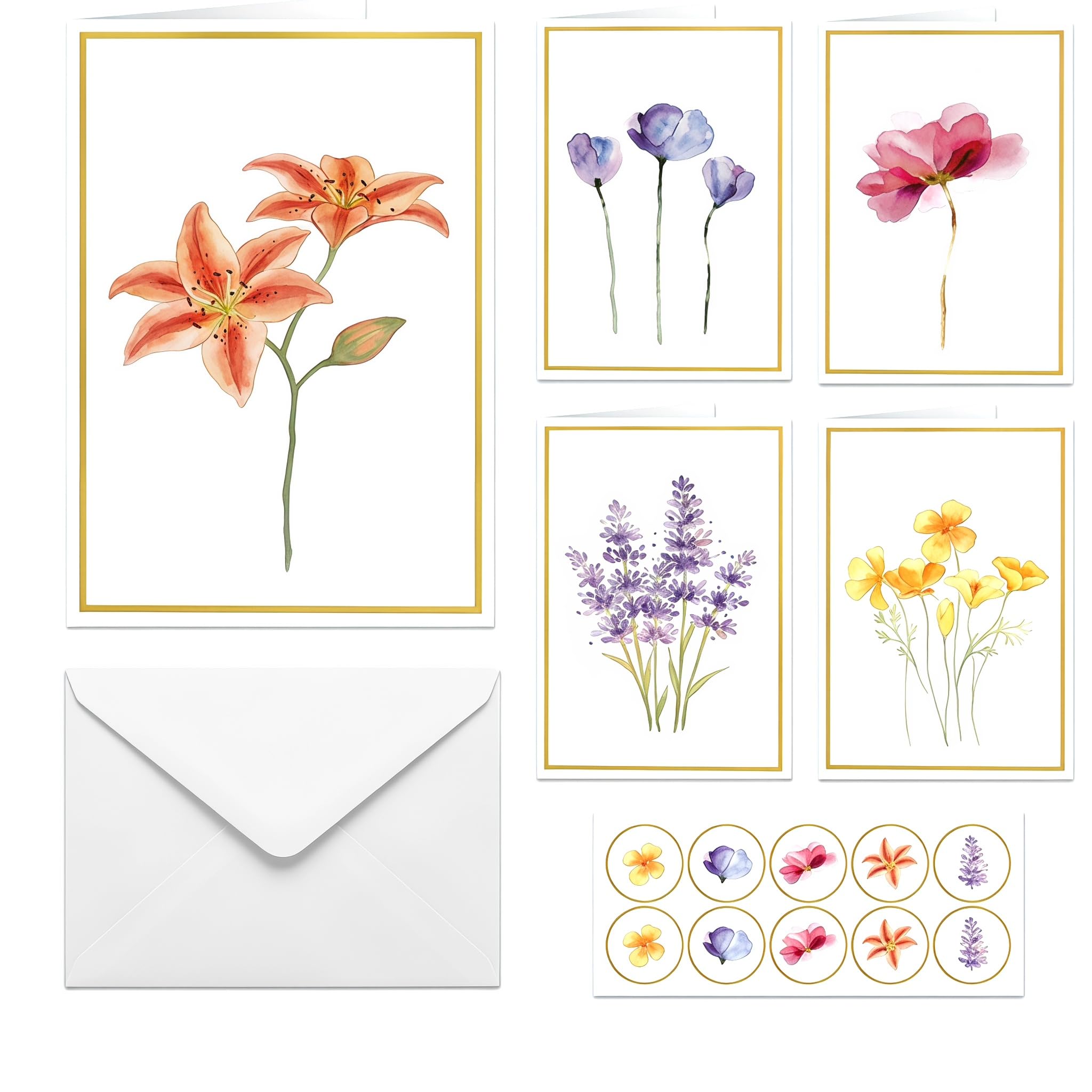 30 Pack Floral Blank Cards And Envelopes,Blank Greeting Cards with Stickers