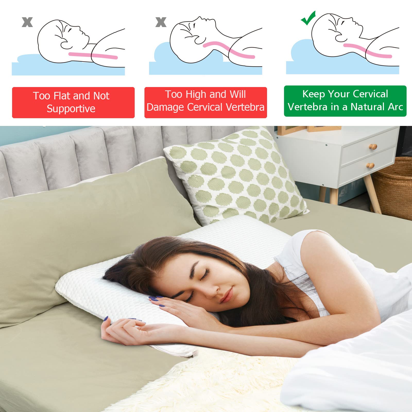 Cuscino Campeggio LIFEZEAL Cuscino Letto Coppia, 60x40x13cm, Guanciale, Cuscino Cuscino Cervicale Per Dormire