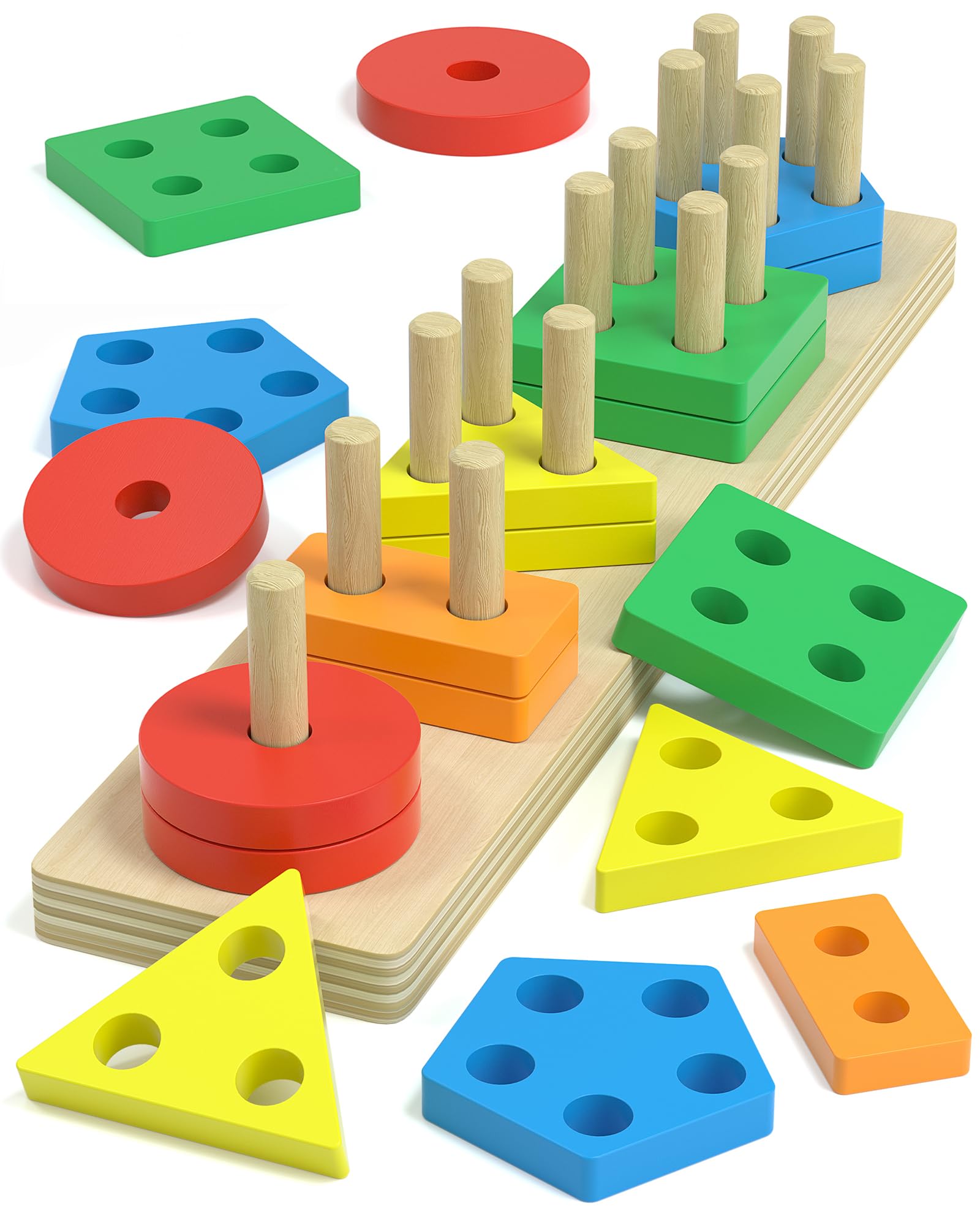 Montessori Toys for 1 2 Year Old Girl and Boy Birthday Gifts, Shape Sorter Wooden Toys for Toddlers Age 1-3 2-4, Learning Educational Sensory Stacking Toddler Puzzles