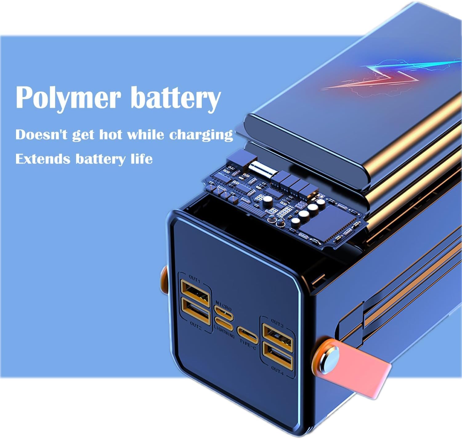 100000mAh Power Bank, 150W Fast Charging Portable Charger, with LED Light, with Built-in Cables, 4 Outputs & 3 Inputs, Rechargeable Portable Power Supply for Cell Phones, Random Color