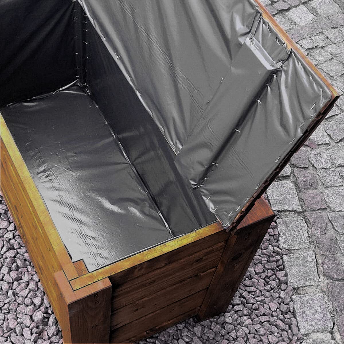 Gartentruhe Holz Truhe Garten Aufbewahrung Truhenbank Auflagebox mit Innenfolie | Flair TF-100 Palisander