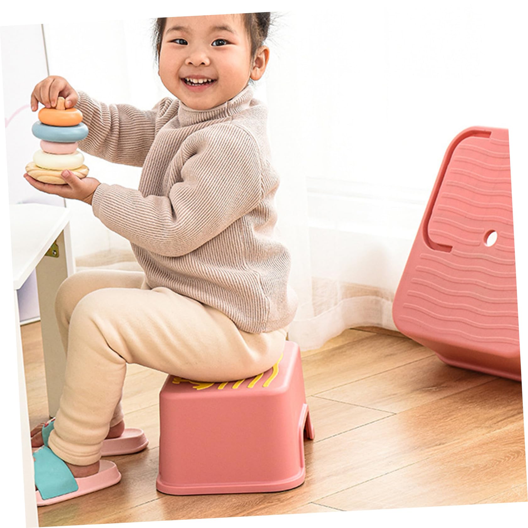 Sgabello Pezzo in Plastica Bambini Pp Antiscivolo Rosa per 1 | Uso Quotidiano e Lavarsi i Denti, Design Multiruolo, Resistente All'usura, per Toddler