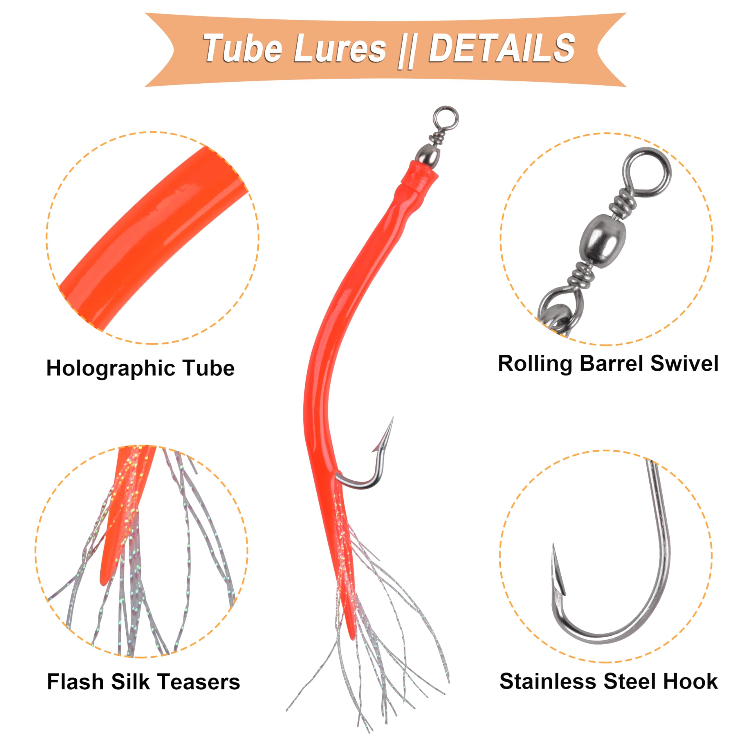 Angelköder für Barsch, gestreift, 6 Stück, für Dorsch, Salzwasser, Dorsch, mit Edelstahl-Haken, Drehgelenk für Offshore, Trolling, Striper, Barsch, Dorsch, Großwildangeln