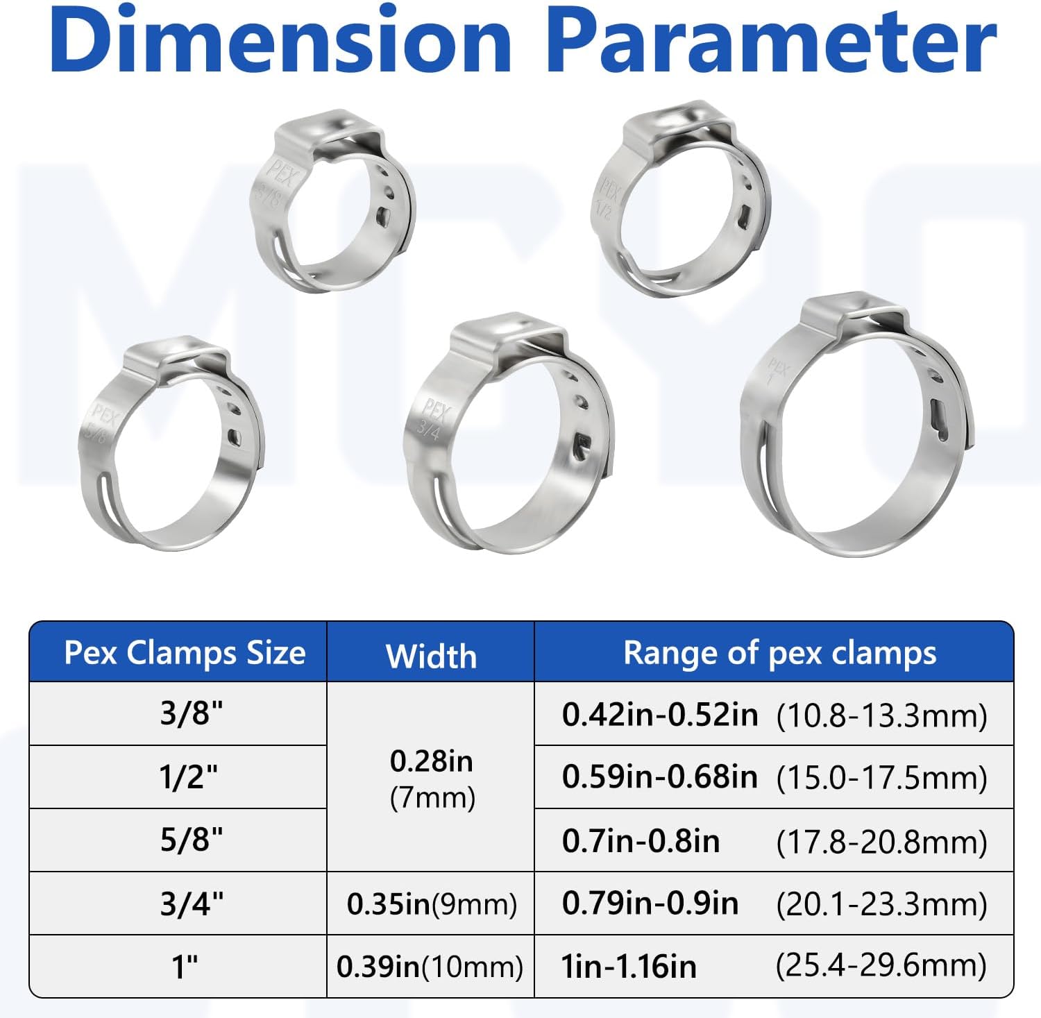 1/2 inch Pex Clamps 250pcs Pex Crimp Rings Single Ear Hose Clamps Stainless Steel Pex Fittings Cinch Clamp Ring for PEX Pipe Tubing