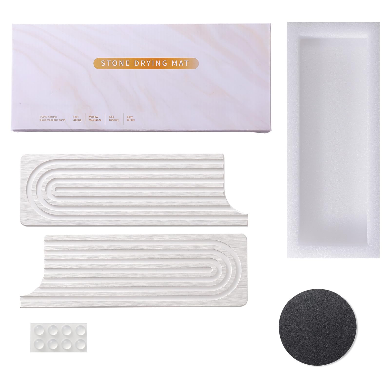 comfoyar Tappetino per Rubinetto in Pietra, Protezione per Lavello per Lavello da Cucina Paraspruzzi, Diatomite Tappetino ad Asciugatura Rapida per Ripiano Bagno, Super Assorbente, 60×10cm, Bianco