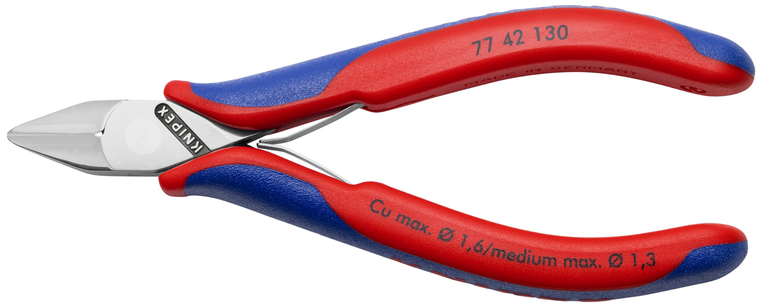 KNIPEX Elektronik-Seitenschneider mit durchgestecktem Gelenk mit Mehrkomponenten-Hüllen 130 mm, 77 42 130