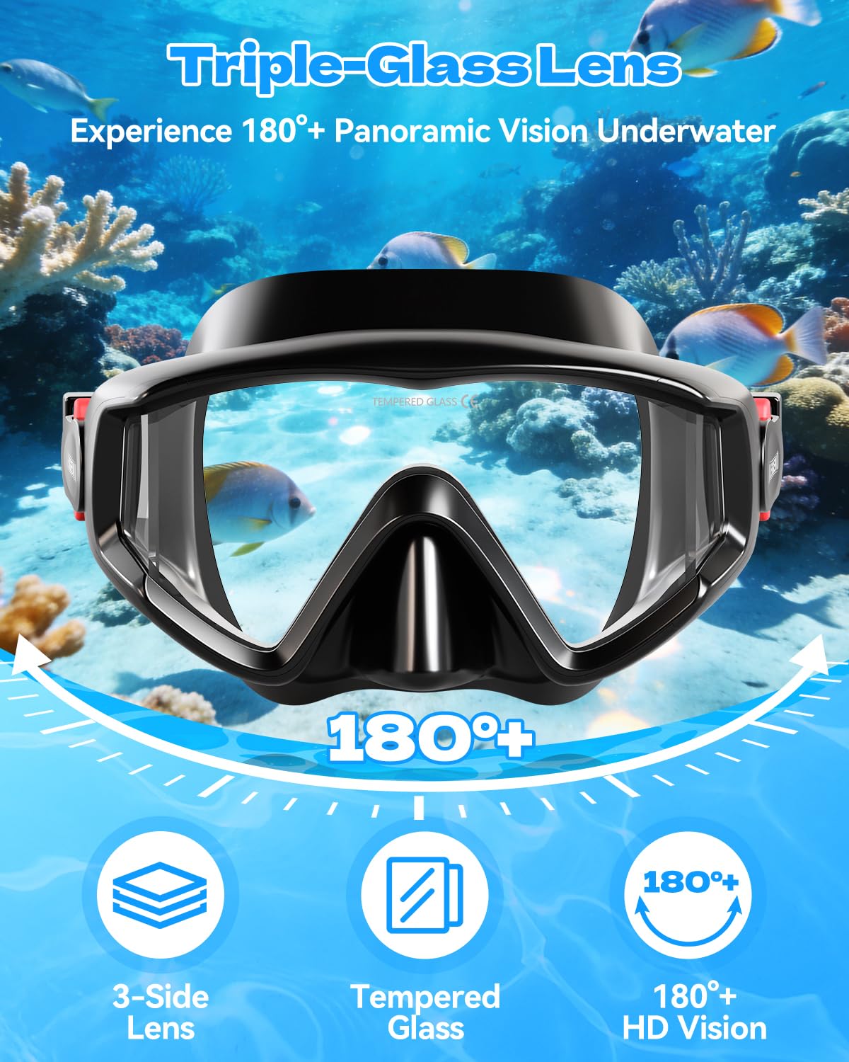 Aegend Equipo de esnórquel para adultos, hombres y mujeres: máscara de buceo con juego de esnórquel seco, visión panorámica antivaho con bolsa de malla para esnórquel, natación y buceo