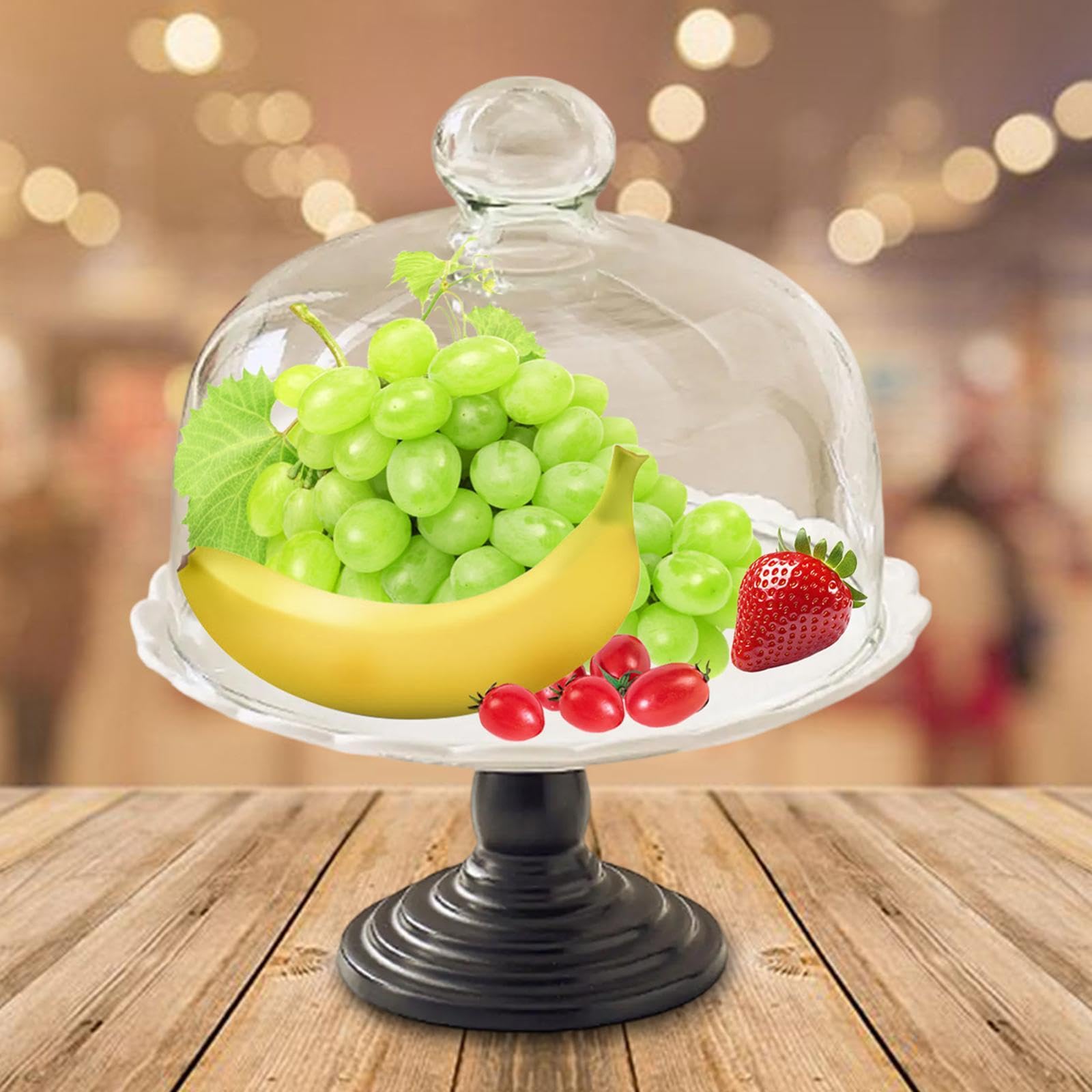 Cake Stand Bandeja para Pastel Soporte de Repostería Plato de Postres Cubierta de Cristal Cerámica con Mango Redondo Adecuado para Reuniones Familiare, 10 Inch