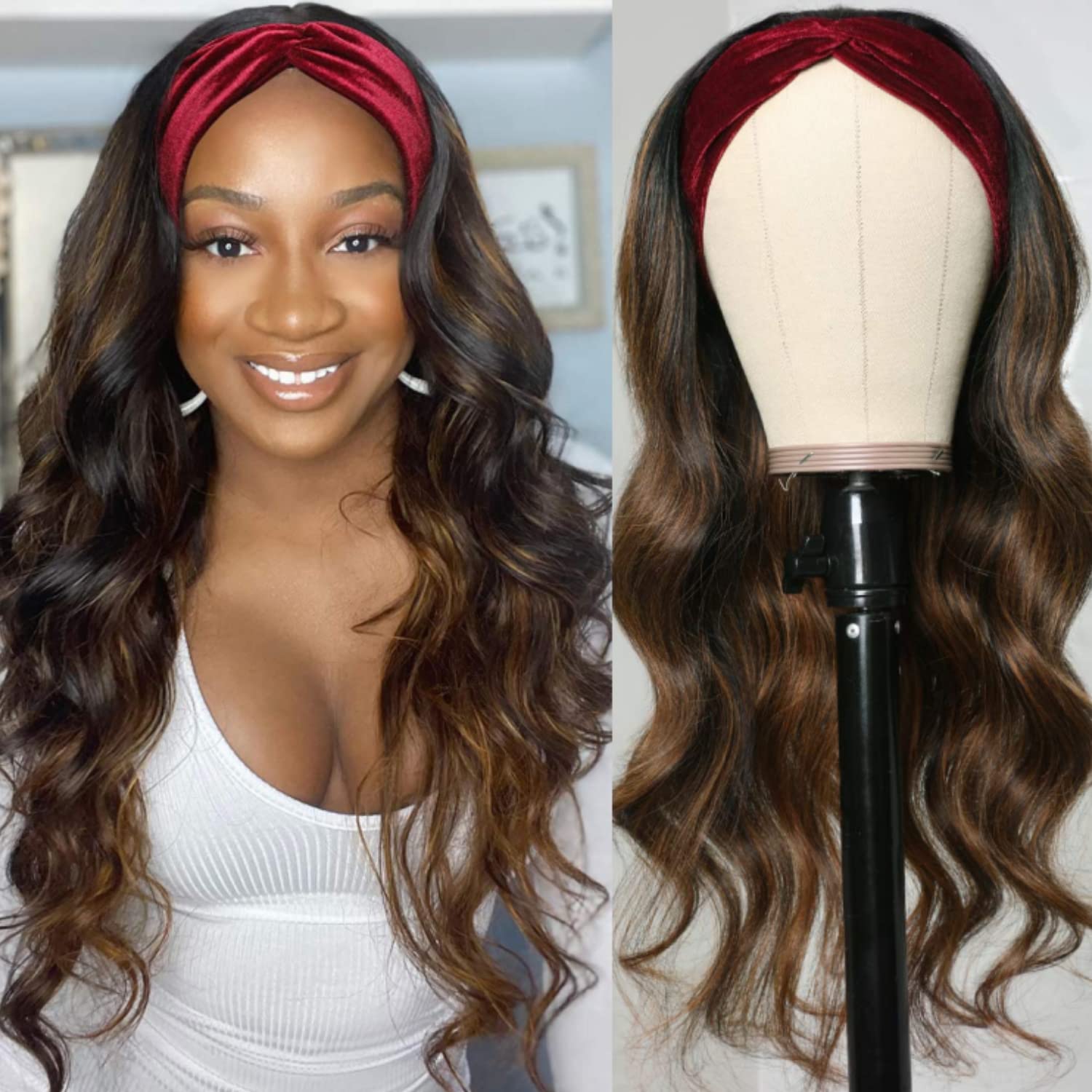 Ombre Highlight Body Wave Headband Wig Human Hair Wigs