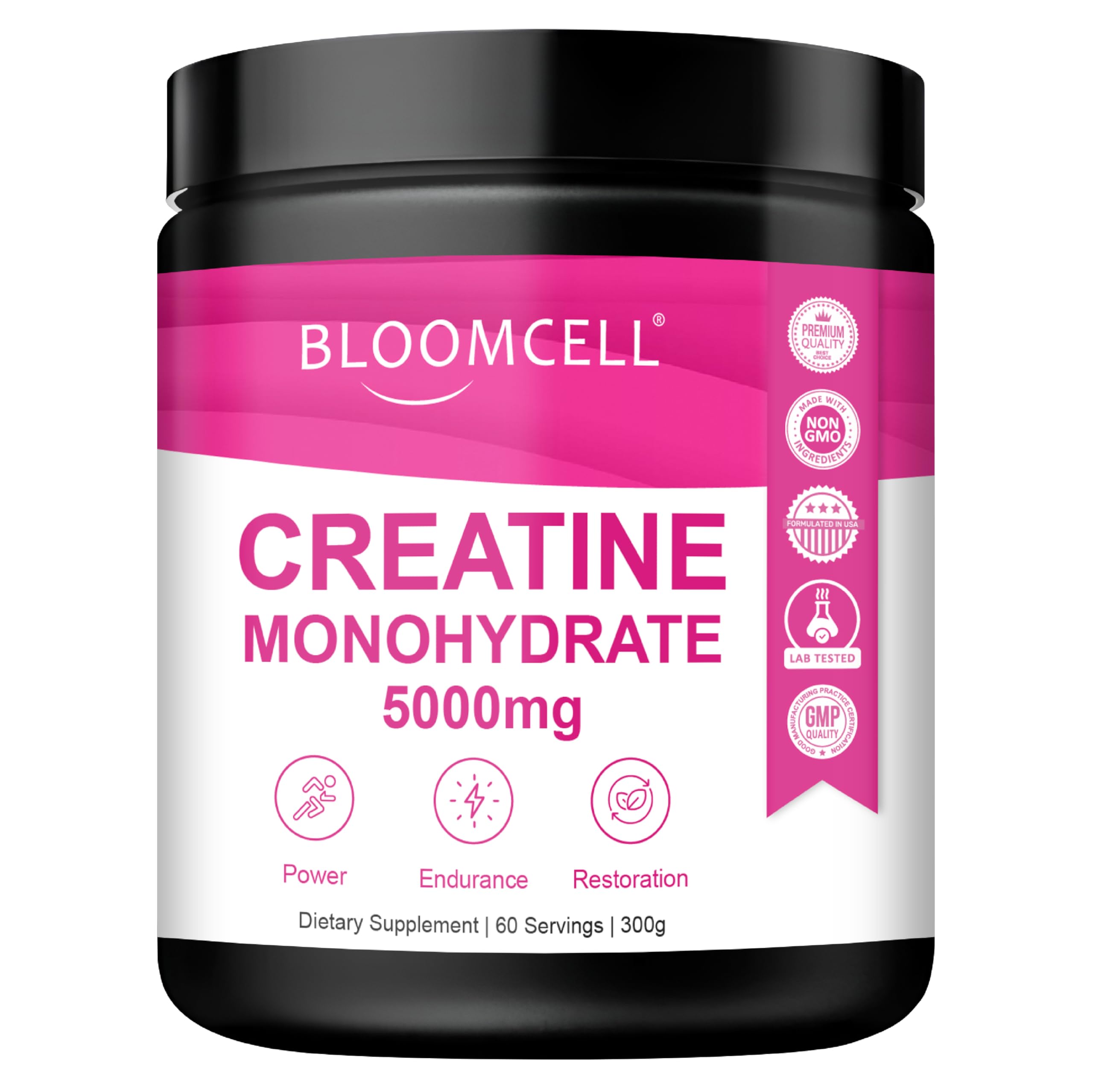 Bloomcell Micronized Creatine Monohydrate Unflavored Powder - 300g, 60 per serving | Enhances Muscle Building, Power & Recovery Support| Workout Supplement, Boosts Immune | Non-GMO & Gluten-free