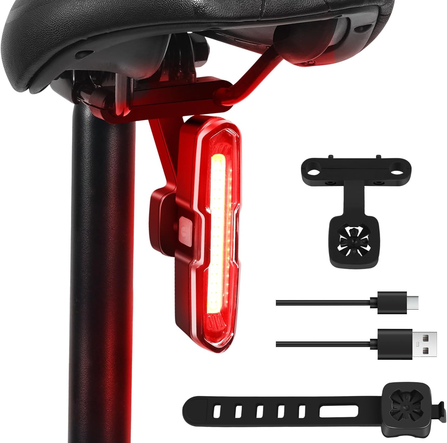 Bike Tail Light Powerful 110 Lumens - Rear Bike Light 5 Modes Red/Blue, Waterproof IP64, Rechargeable USB-C, Quick Release Brackets for Saddle & Seatpost, DON PEREGRINO B2 Bicycle Lights