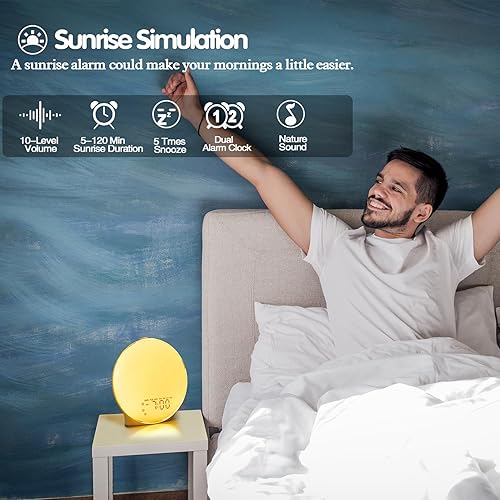 Miniatura 3 de Reloj despertador con luz de amanecer, luz nocturna de máquina de sonido para dormir, reloj despertador inteligente con simulación de amanecer,