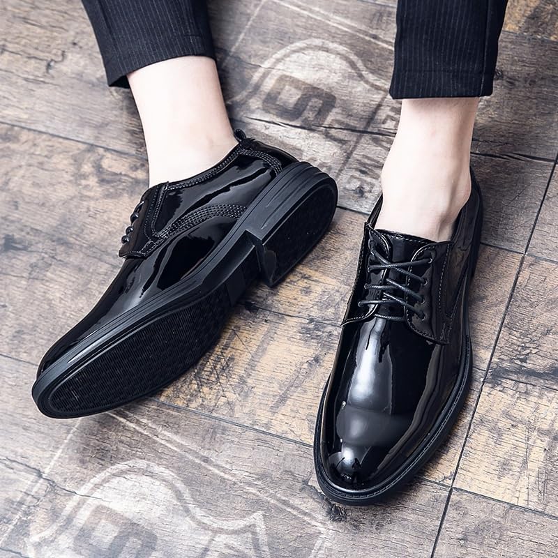 Men's Shiny Patent Leather Dress Shoes Mens Fashion Classic Pointed Toe Lace Up Low Top Walking Oxford Shoes Business Formal Derby Shoes4