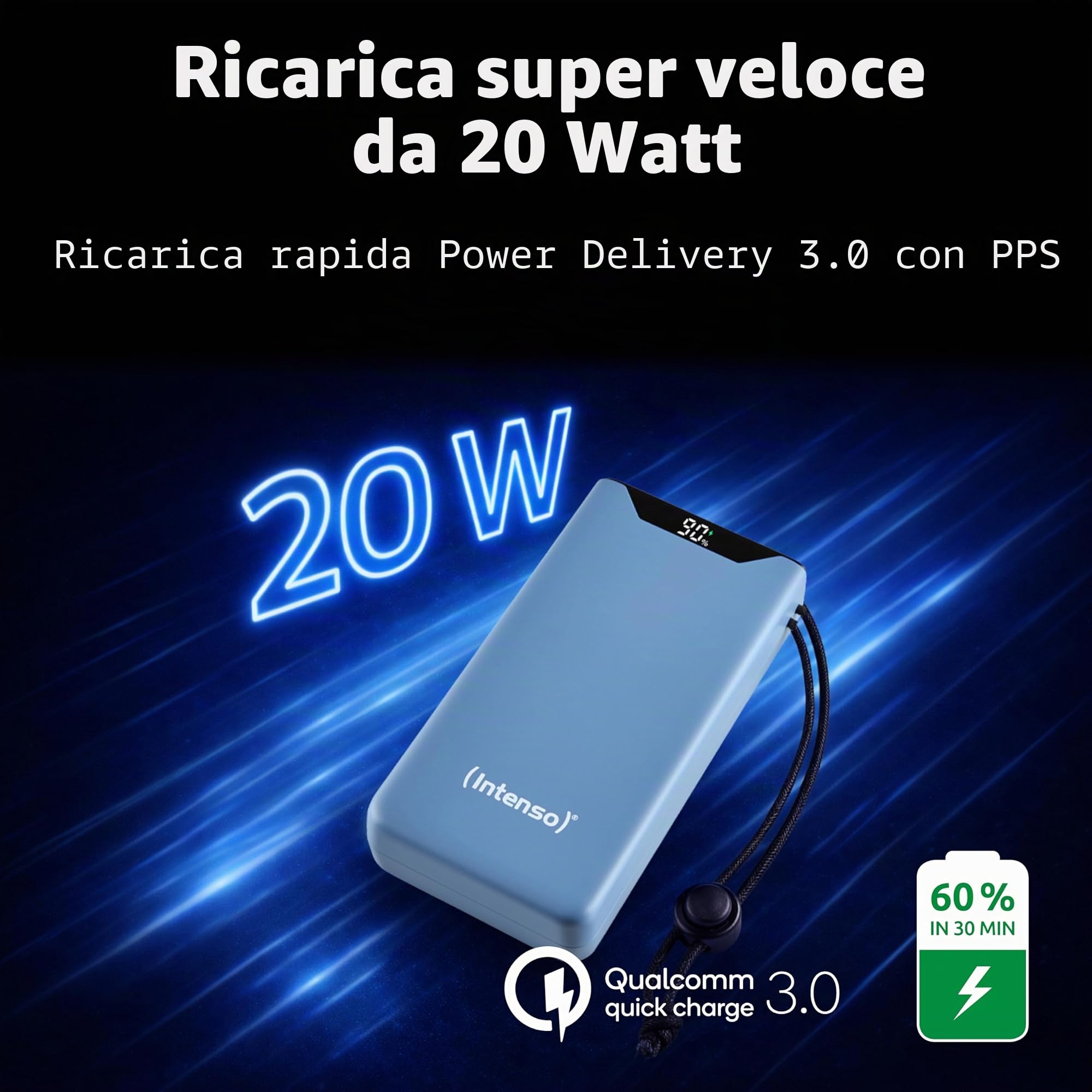 Intenso Powerbank F20000, batteria esterna con PD (20W) & QC (18W), connettore USB-C e USB-A, 20000 mAh, blu: Amazon.de: elettronica e foto