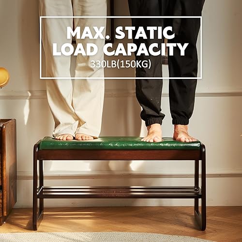 Miniatura 7 de Banco de zapatos de madera maciza, banco de entrada de almacenamiento de madera de 2 niveles, banco de zapatos moderno de mediados de siglo, banco