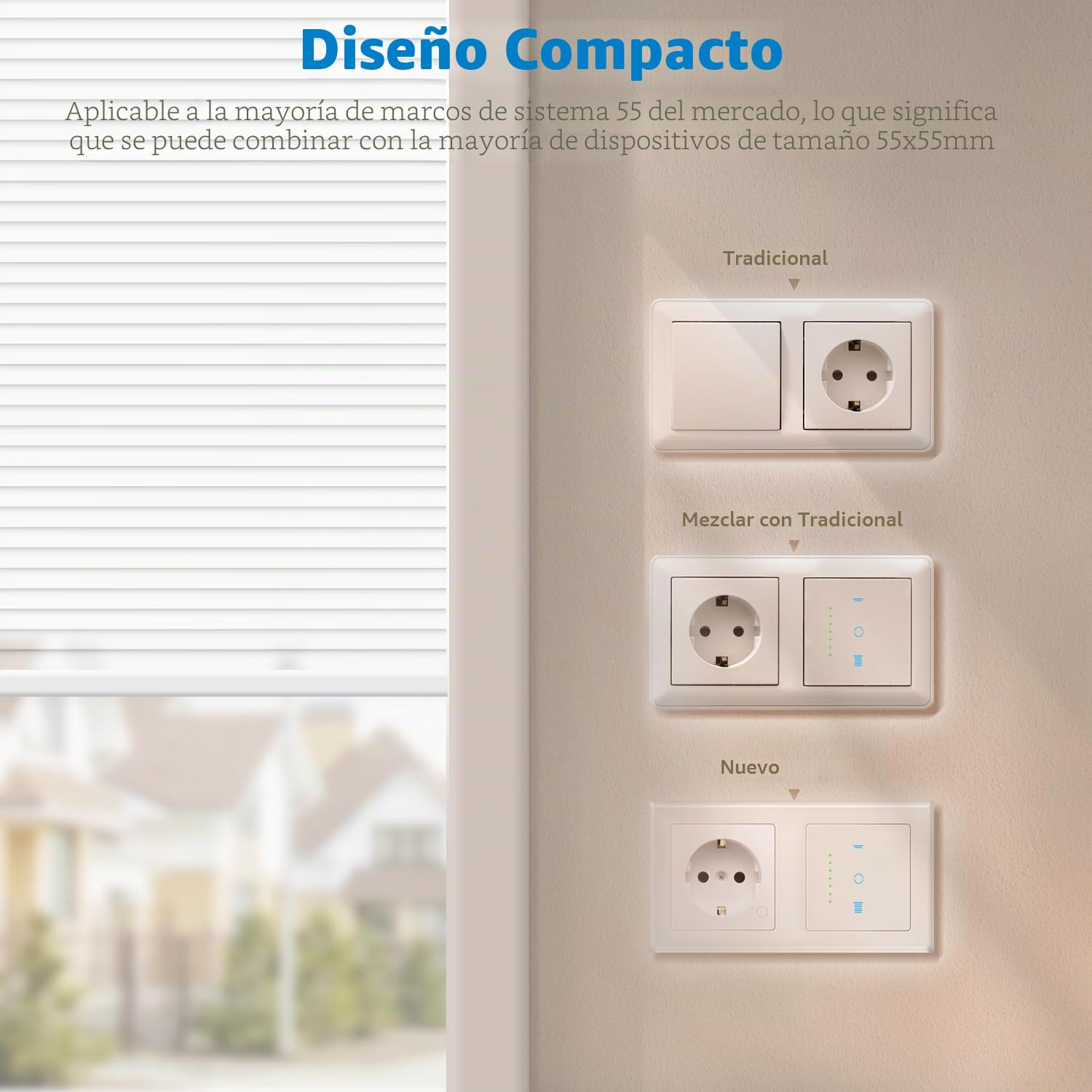 Interruptor de persiana de wifi, Interruptor de persiana con LED controlable, temporizador inteligente para persianas, control de persiana compatible con Echo Alexa/Google, 2 piezas