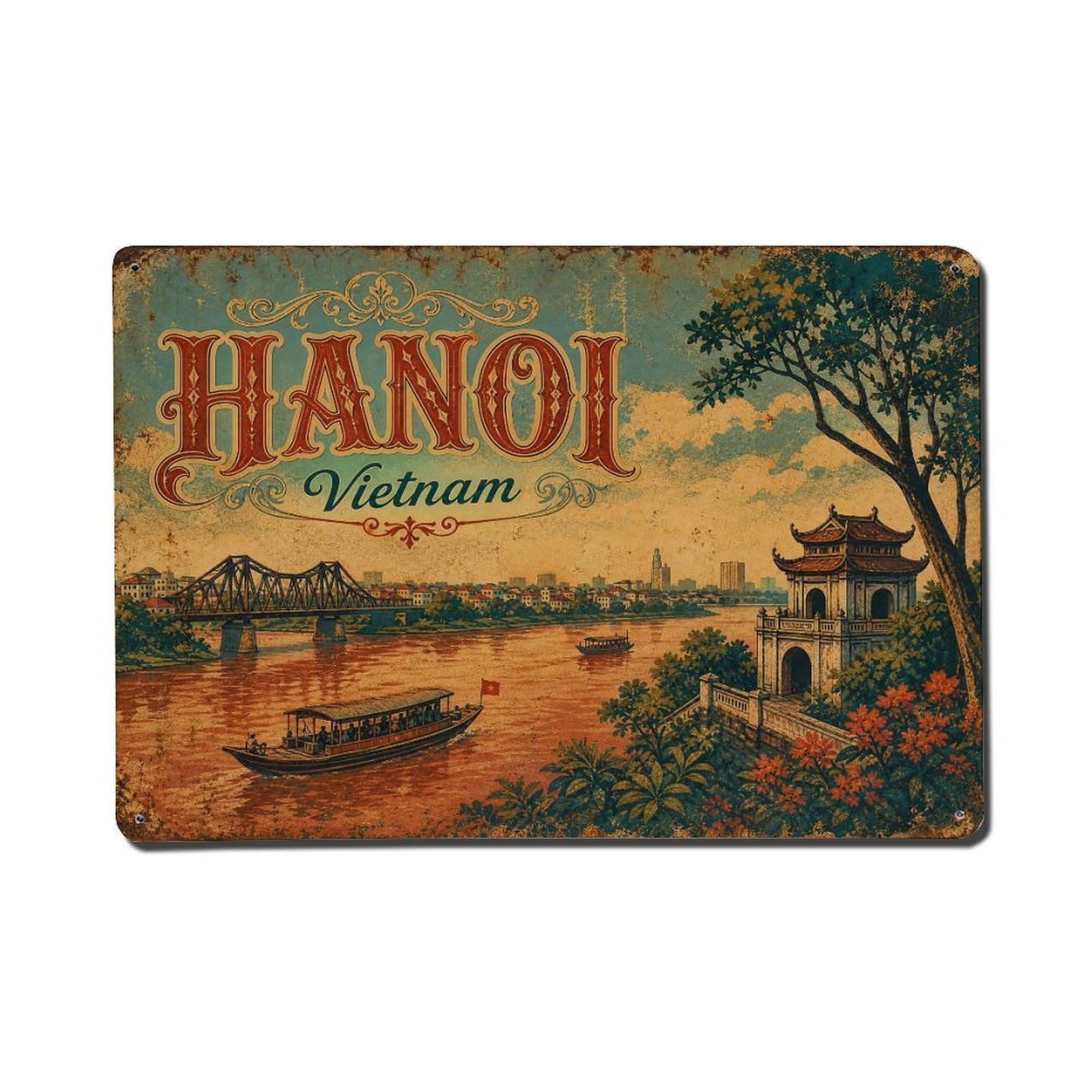 Hanoi Vietnam Red River Landmark Heritage Travel Metal Tin Sign