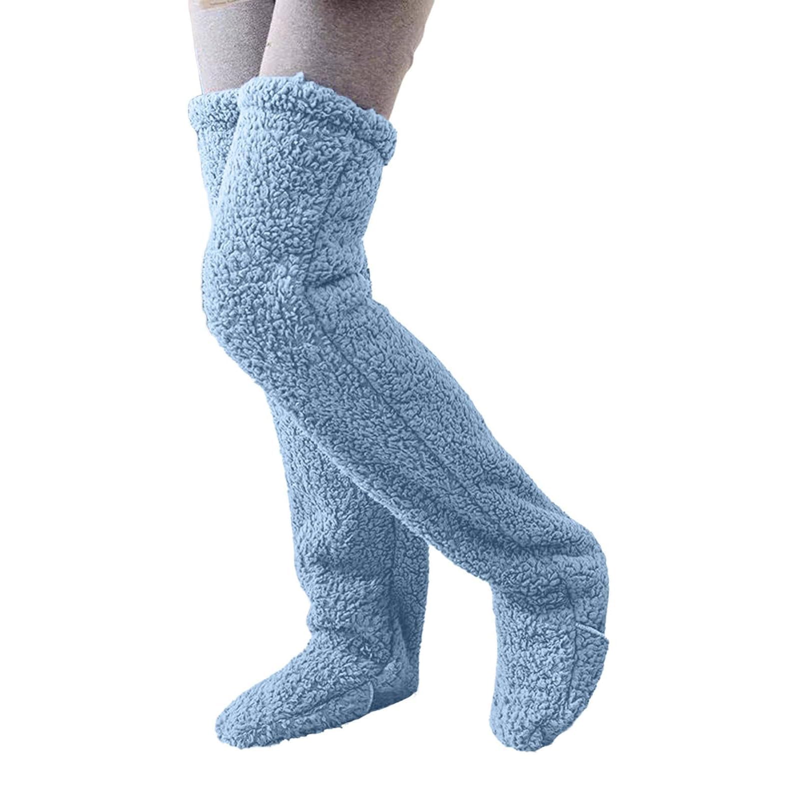 Chagoo Teddy Legs Socks, Teddy Legs Long Socks, Over Knee Fuzzy Socks Long Warming Socks, Furry Long Leg Warmers (Blue)