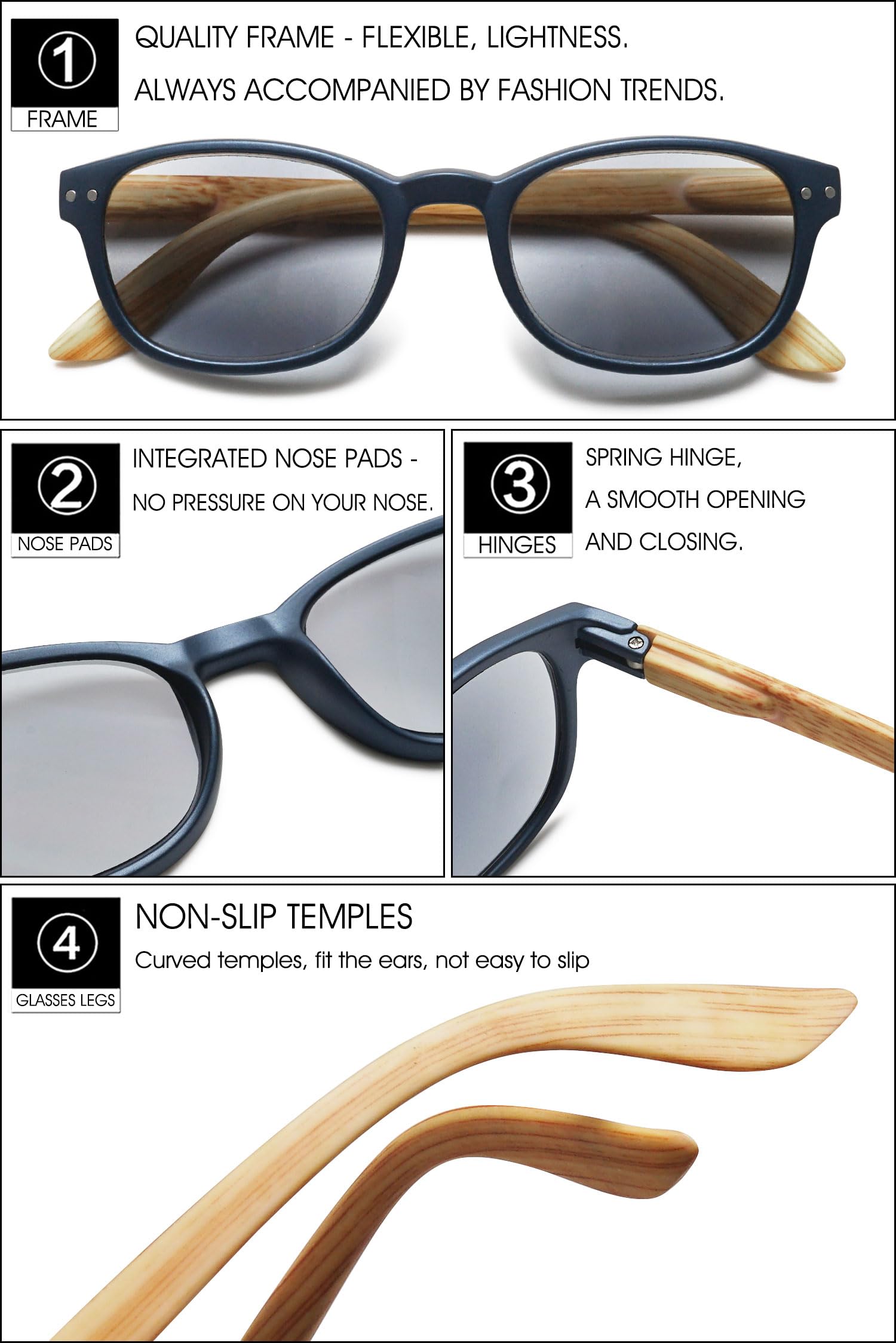 VEVESMUNDO Sonnenlesebrille Blaulichtfilter Holz Getönt Lesebrille Damen Herren Sehhilfe Holzsonnenbrillen mit sehstärke +1.0,+1.5,+2.0,+2.5,+3.0,+3.5,+4.0