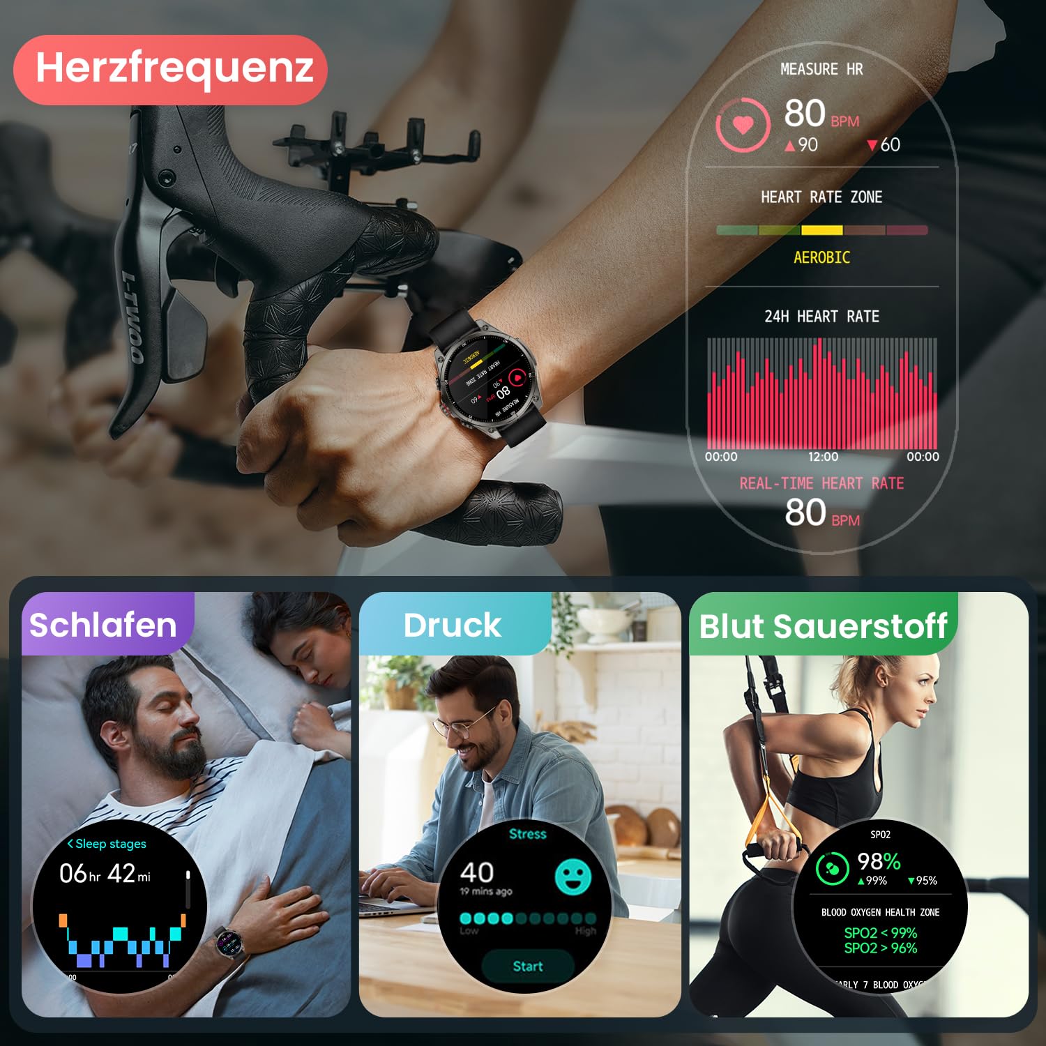 Rogbid Smartwatch dla mężczyzn, GPS, zegarek sportowy, 1,43" HD AMOLED, 5 ATM, wodoszczelny, metalowy, wojskowy smartwatch, tracker aktywności fizycznej z kompasem, krokomierzem, monitorem snu, tętnem