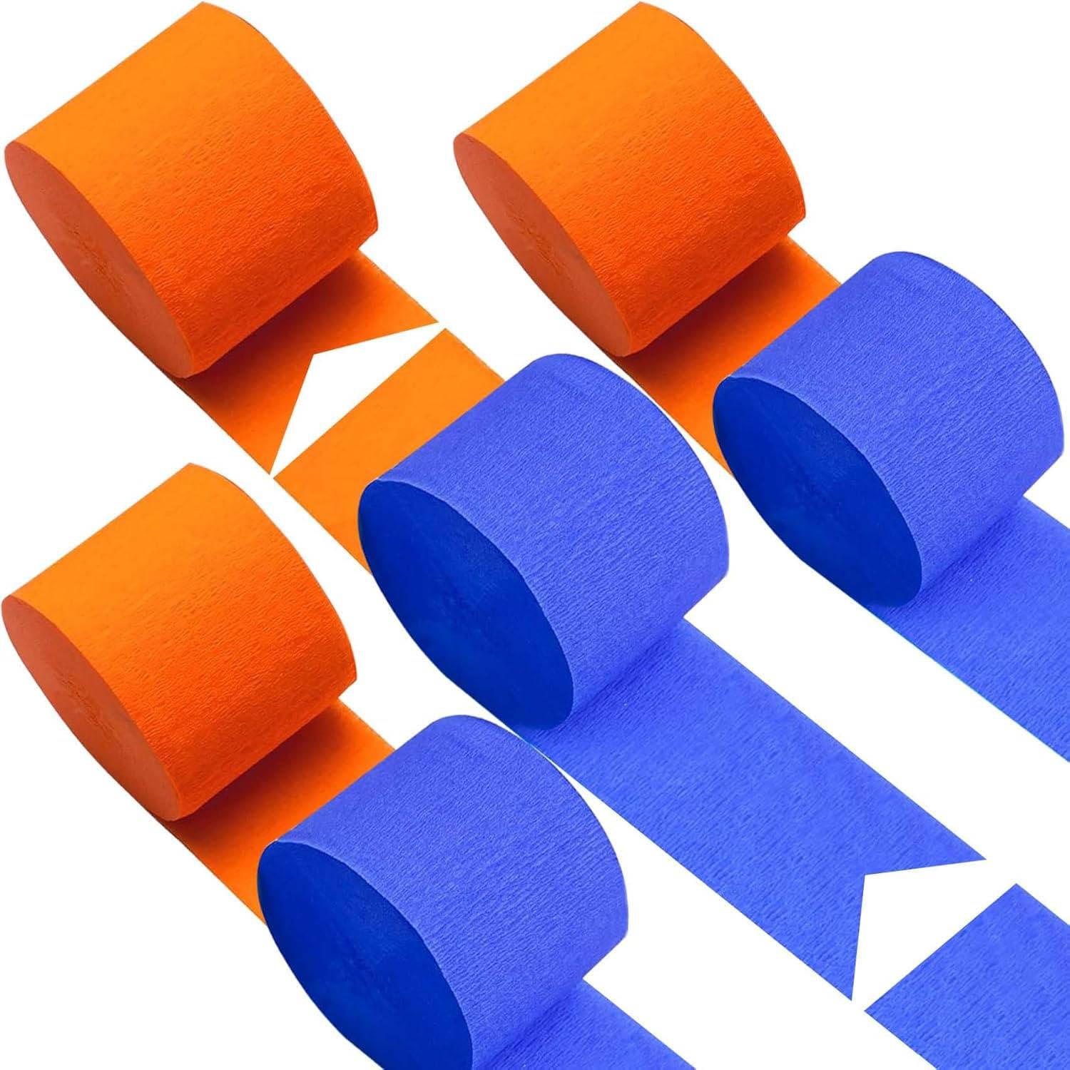 KUNYYI Orange Royal Blue Crepe Paper 6 Pcs Streamers for Party Decorations, Birthday Wedding DIY Crafts, Gift Wrapping Supplies