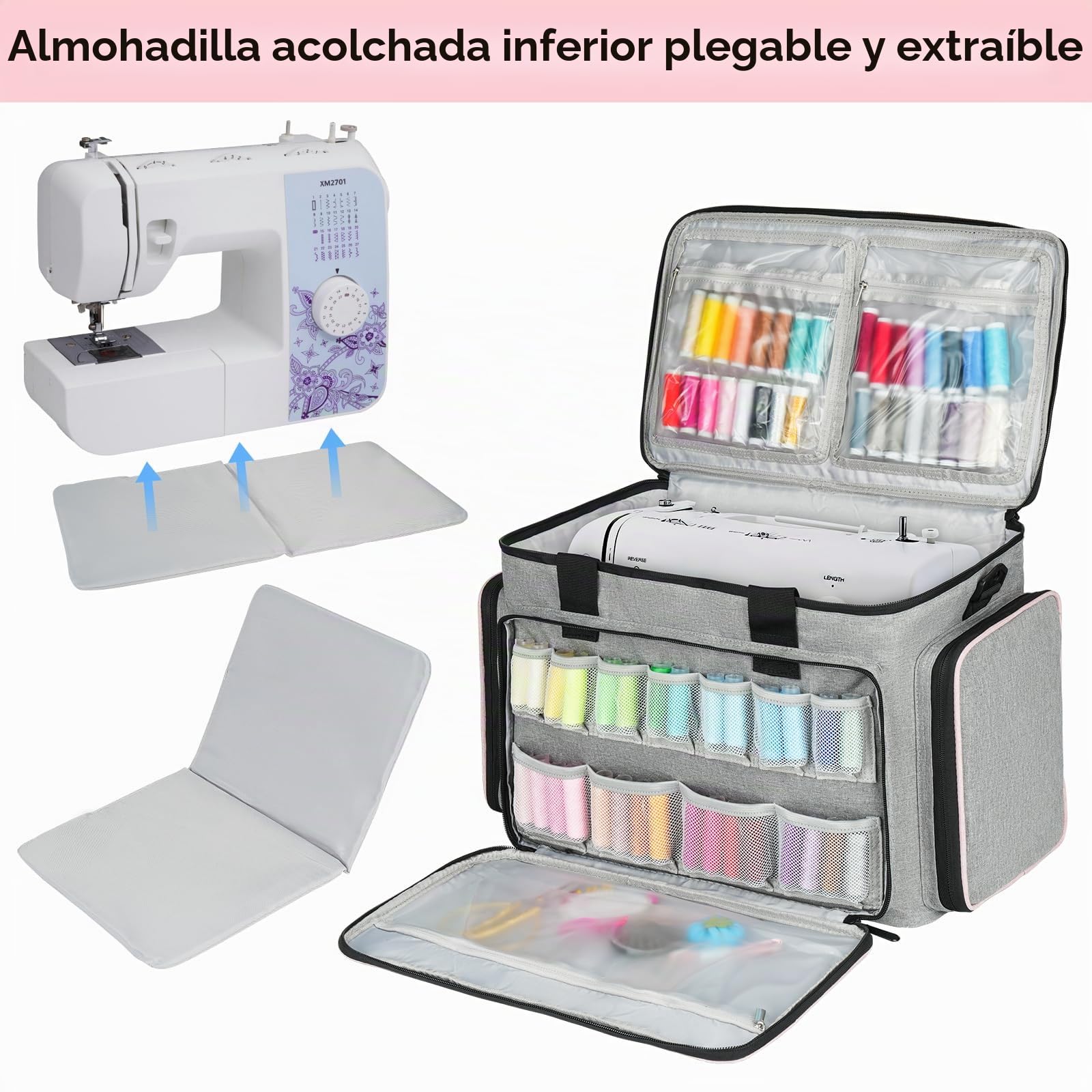 LEFOR·Z Bolsa para máquina de coser, bolsa para máquina de coser con bolsillos para máquinas de coser y accesorios de costura, bolsa de costura adecuada para la mayoría de Singer, Brother, Janome en