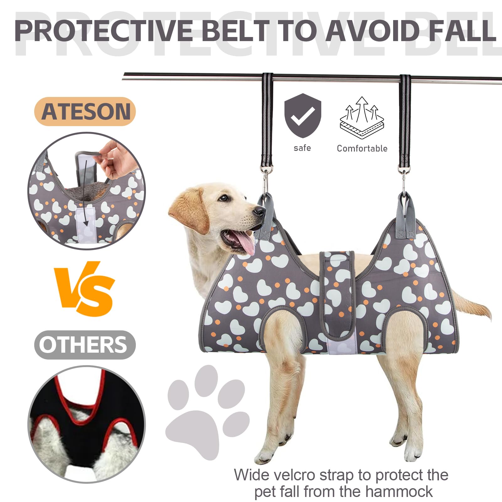 ATESON Hamaca de aseo para perros medianos/grandes con cortaúñas/cortaúñas, arnés de aseo para perros para recortar uñas, ayudante de aseo para mascotas