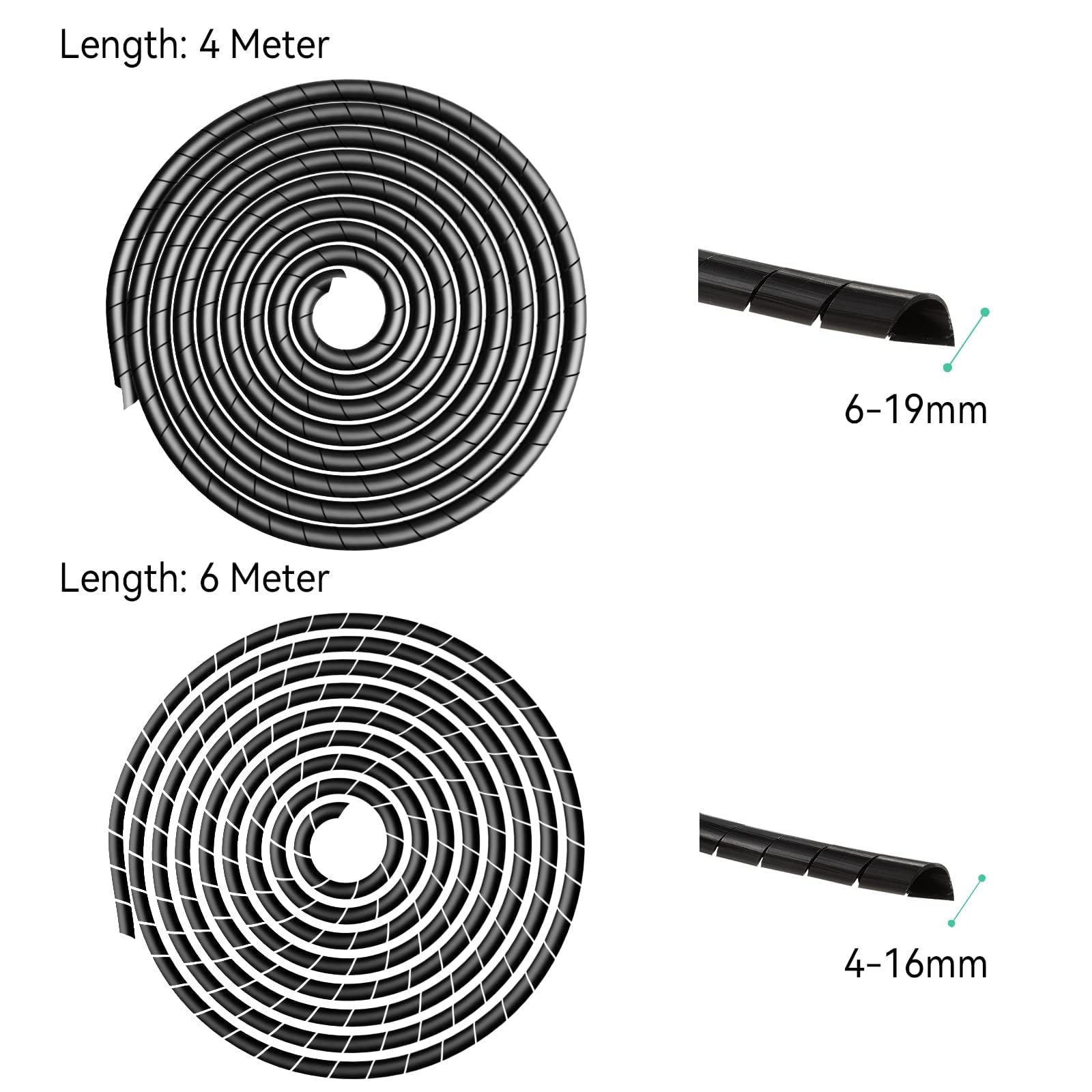 Raccoglicavi Spiralato Nero DHWEKU 2x100cm - Tubo A Spirale In TPU Per Organizzare Cavi In Casa E Ufficio - Foto 2