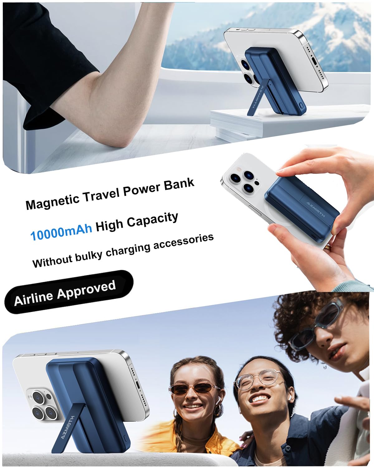 Azmuth Powerbank per Magsafe, 10000mAh Power Bank Batteria Esterna Magnetica, Caricatore Portatile Ricarica Rapida con Display LED, Wireless Powebank per iPhone 17/16/15/14/13/12 Serie, Blu