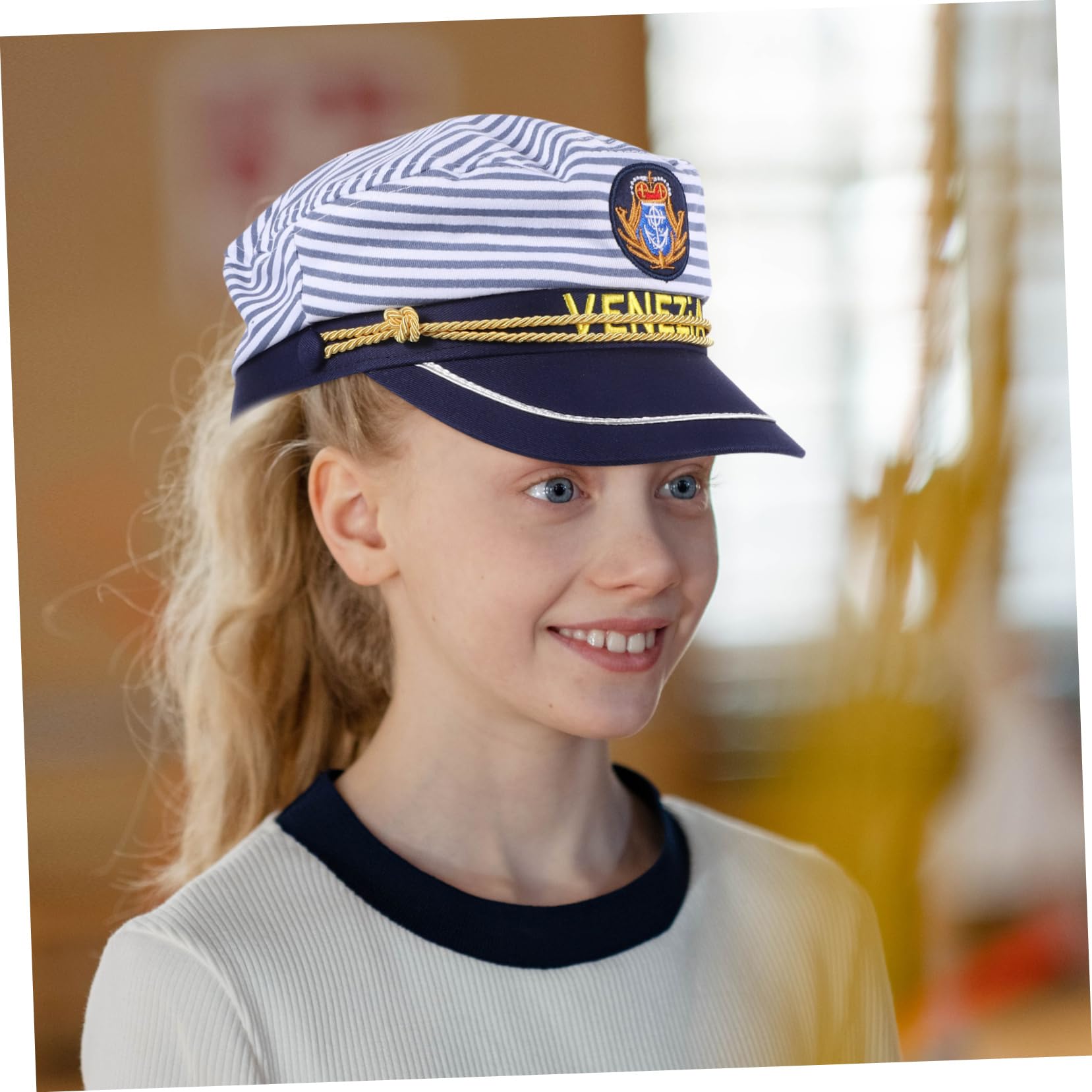 Didiseaon Cappello da Marinaio Cosplay 2 Pezzi in Cotone, Regolabile | Visiera Curva, Ricamo Blu a Righe, per Party e Viaggio, Taglie Adulto 58cm e Bimbo 54cm