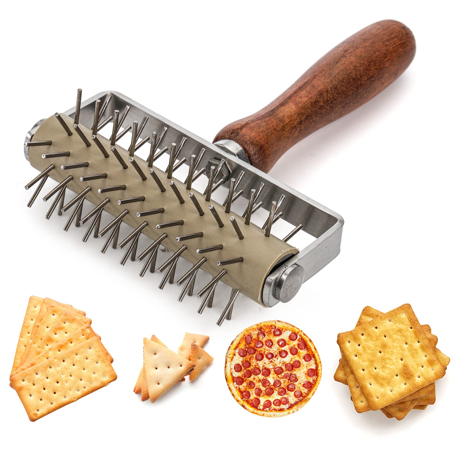 Hiceeden Zestaw 2 wałków do pizzy i przystawek do ciasta, dziurkacz do ciasta ze stali nierdzewnej, drewniany wałek do ciasta do pizzy, ciastek, ciast, ciast, chleba, skórki