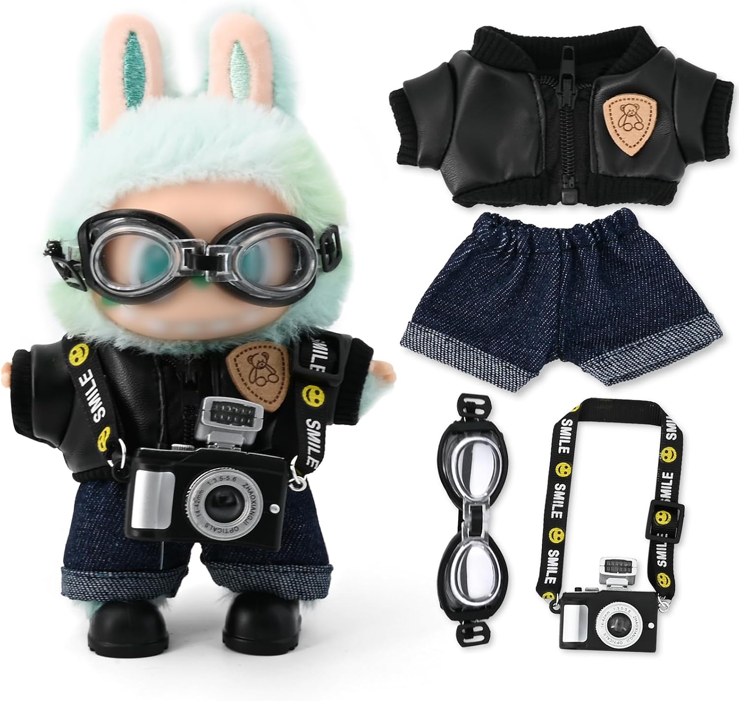 Cute Clothes for Labubu 19cm Dolls (Doll Not Included), Trendy Themed Outfit Sets for Collectible Figures, Premium Dress Up Accessories with Tops, Pants & Hats - Multiple Styles