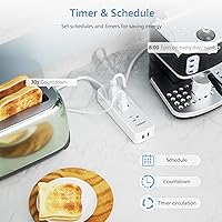 Vista 3 de TESSAN - Protector de sobretensiones inteligente 900J, cable de extensión Wifi con 3 tomas de corriente controladas individualmente a distancia