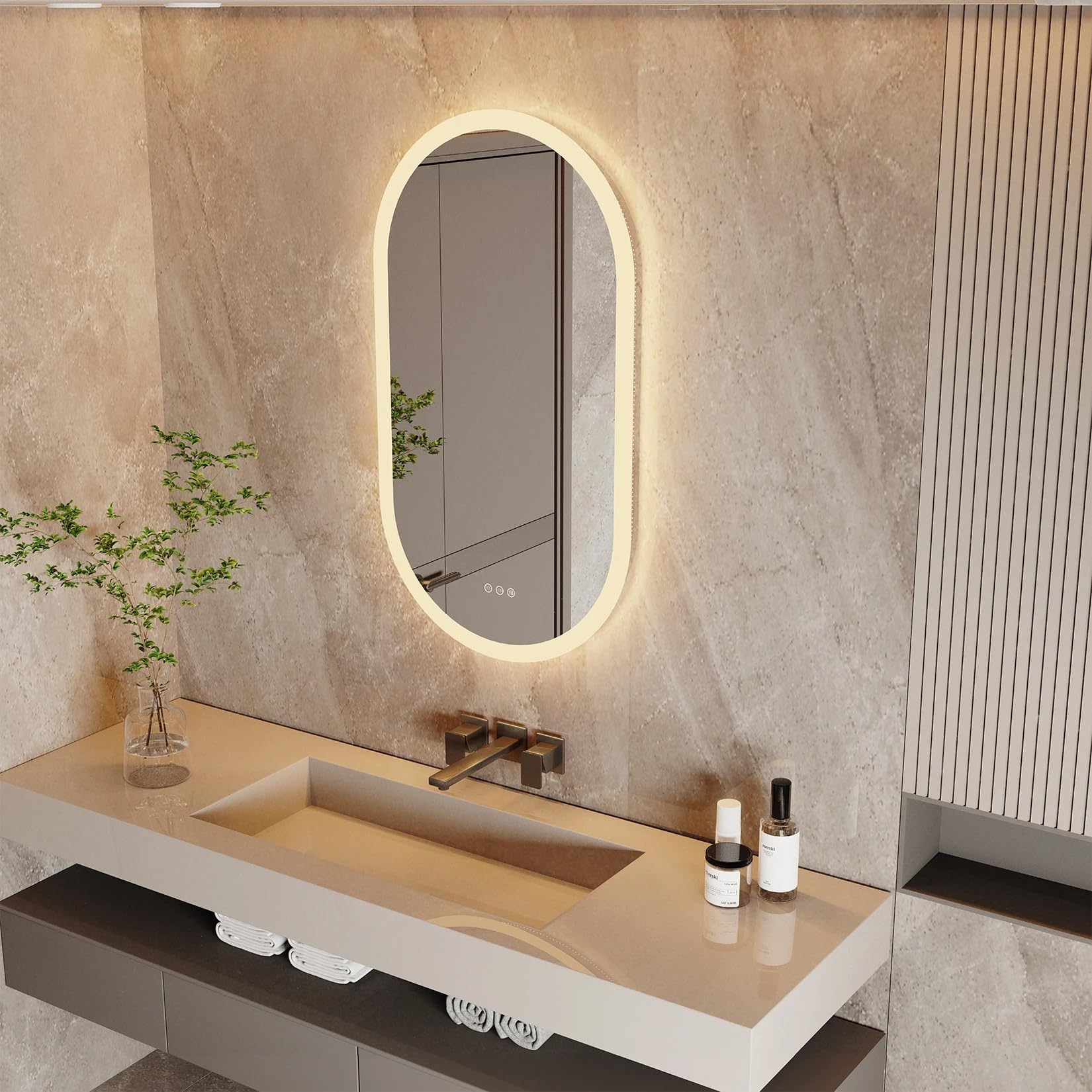 Genérico Espejo Baño con Luz Led Ovalado 80 x 50 cm Espejos de Baño Antivaho con Luz Retroiluminado Regulable Espejo Moderno Inteligente con Interruptor Tactil y Enchufe para Recibidor vestidor